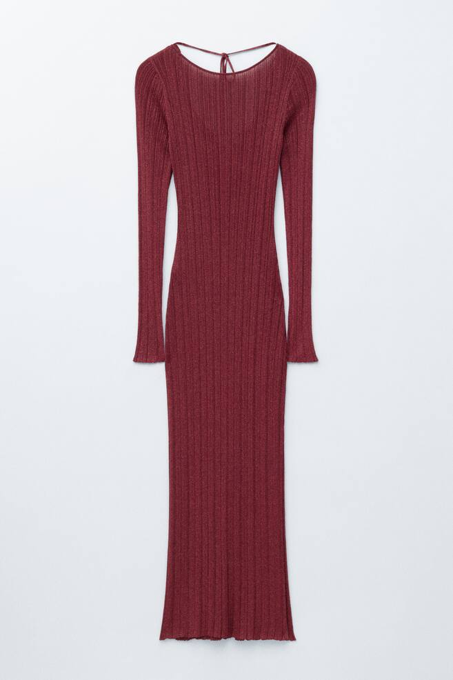Long-Sleeve Rib-Knit Midi Dress - Dark Red - 1