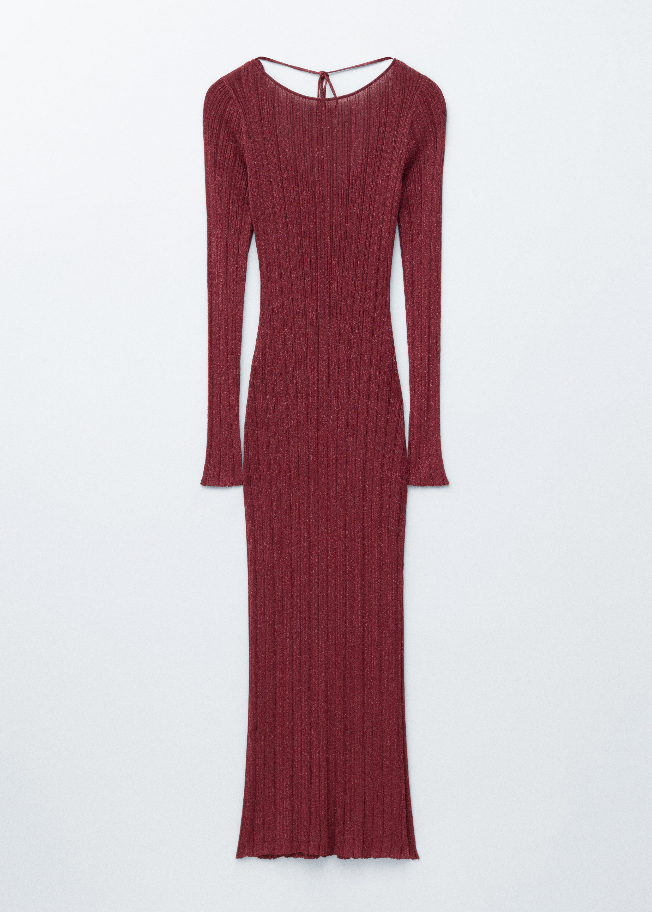 knee length dresses for ladies Red knitted midi dress with ties on the neck