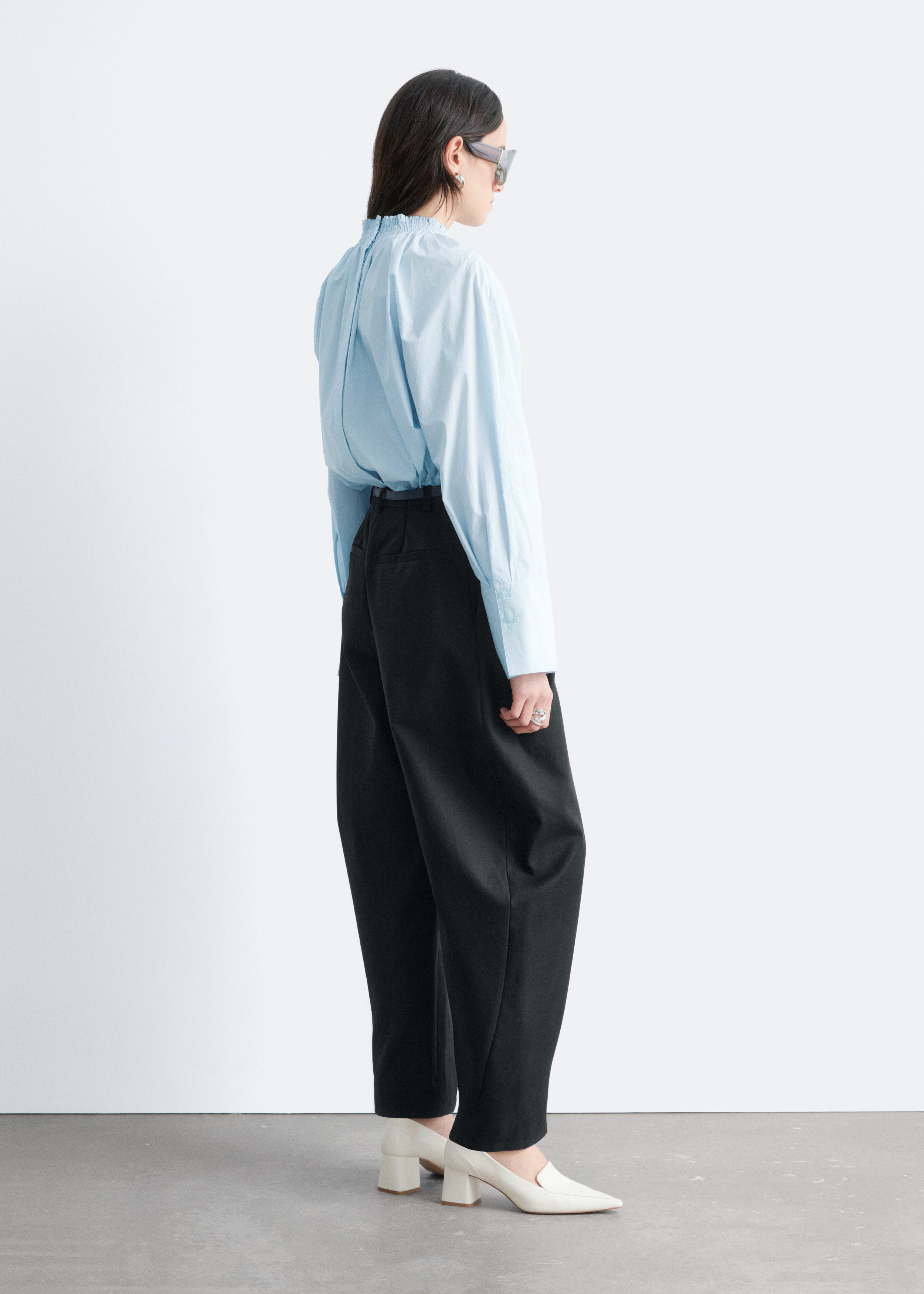 Gathered Stand-Collar Blouse - Light Blue - & Other Stories US