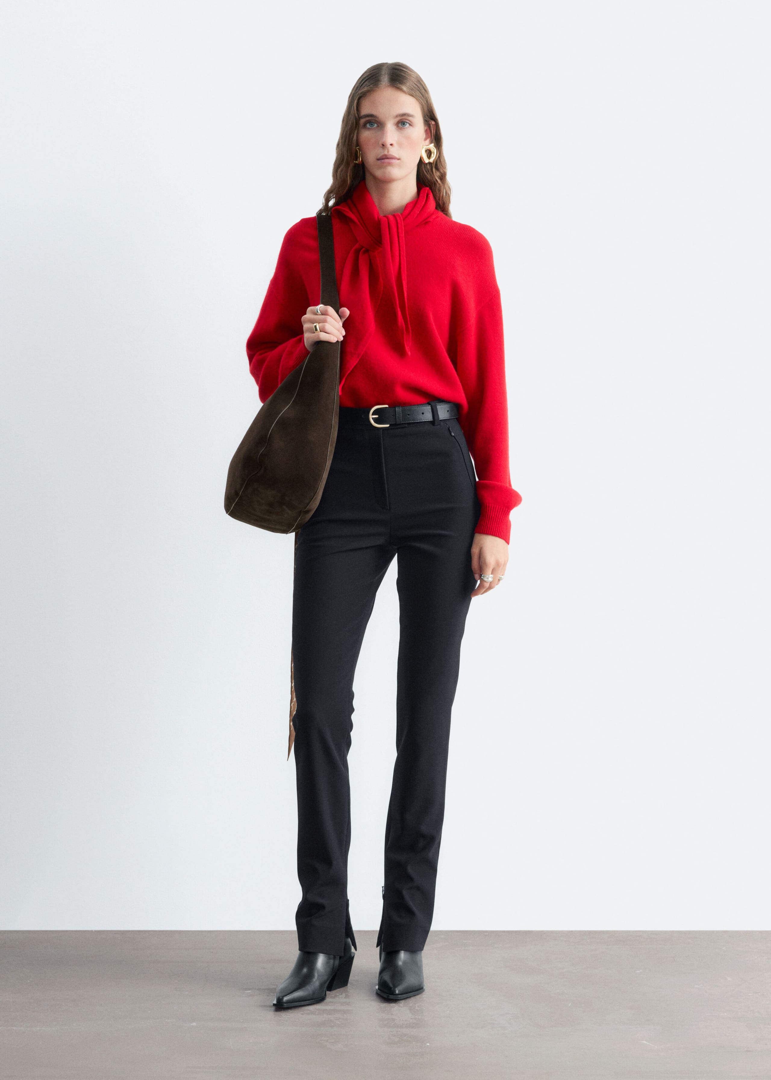 Sweter z wełny merynosów z szalikiem – Szary – Lookbook