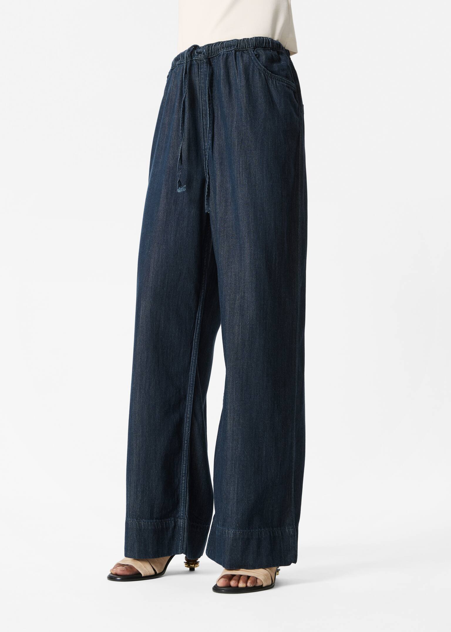 Bő szárú húzózsinóros farmer - Sötétkék - 3