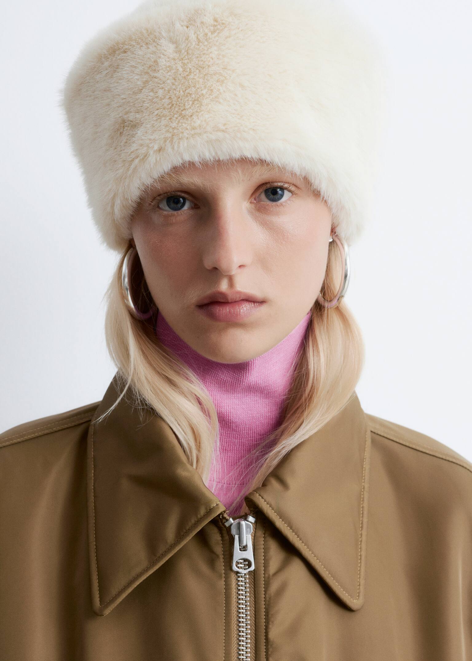 Faux Fur Hat - Cream/Brown