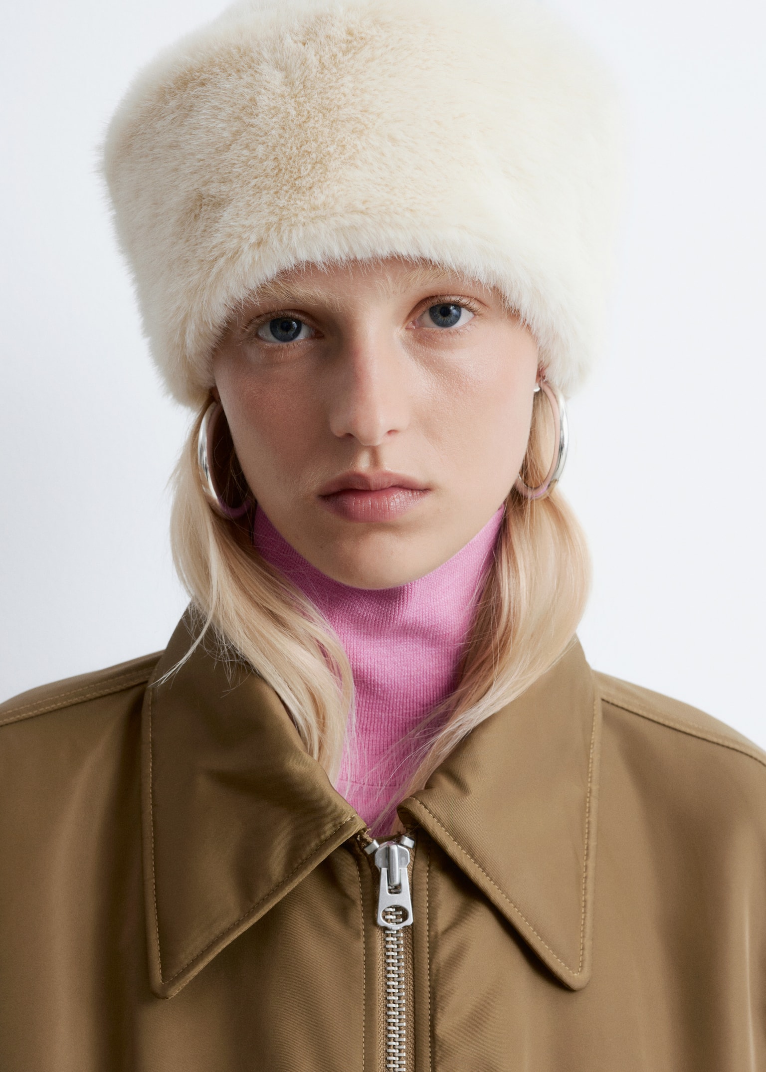 Faux Fur Hat - Cream/Brown