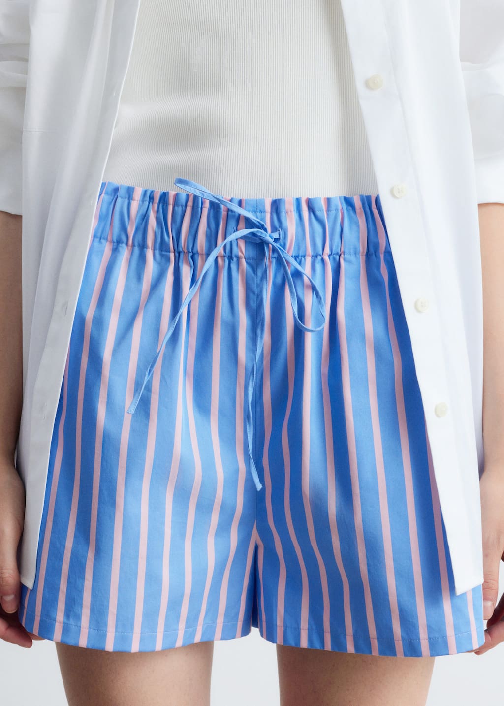 Drawstring Shorts - Blue/Pink Stripes - Lookbook