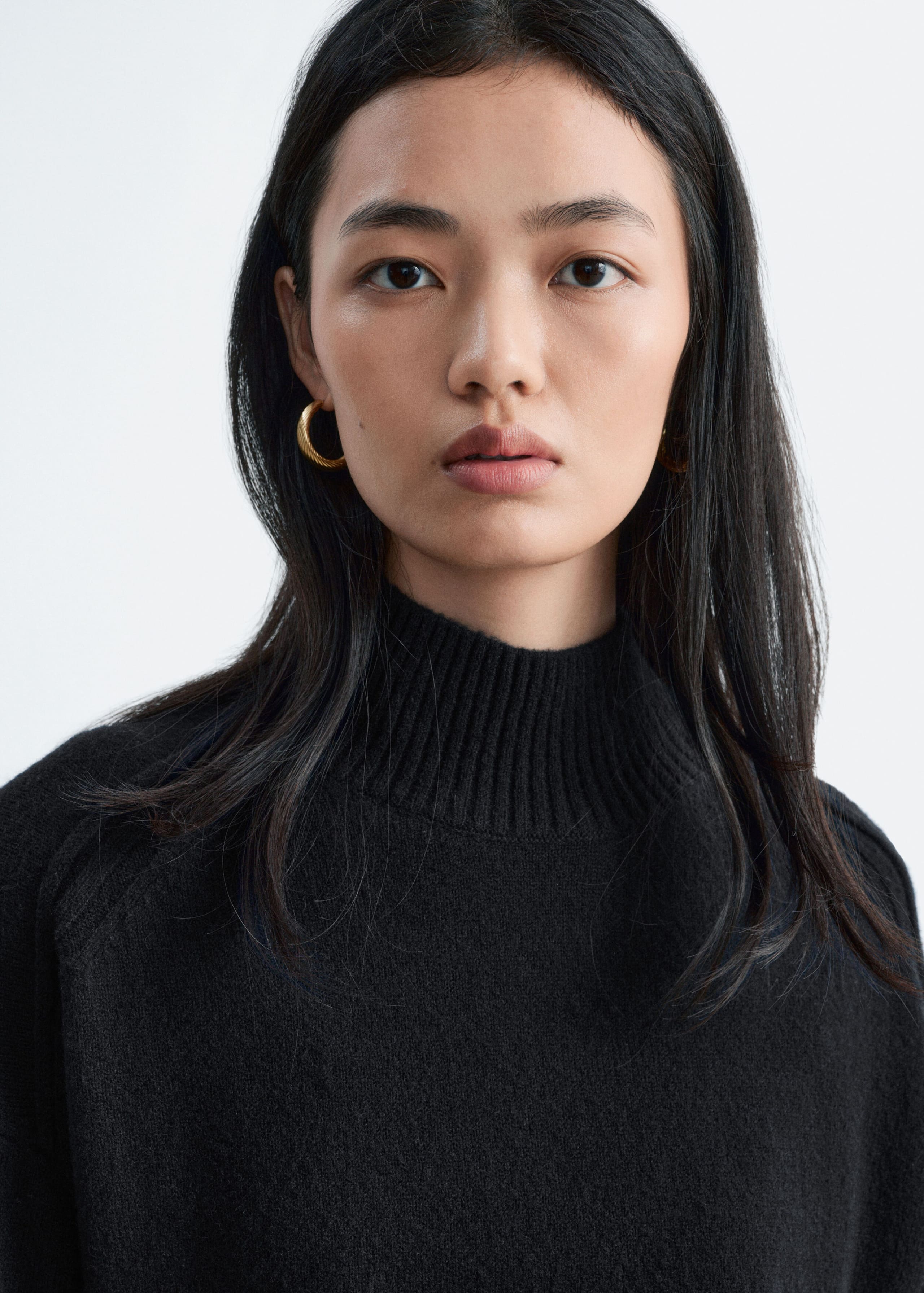 Mock-Neck Wool-Cotton Jumper - Black - Lookbook