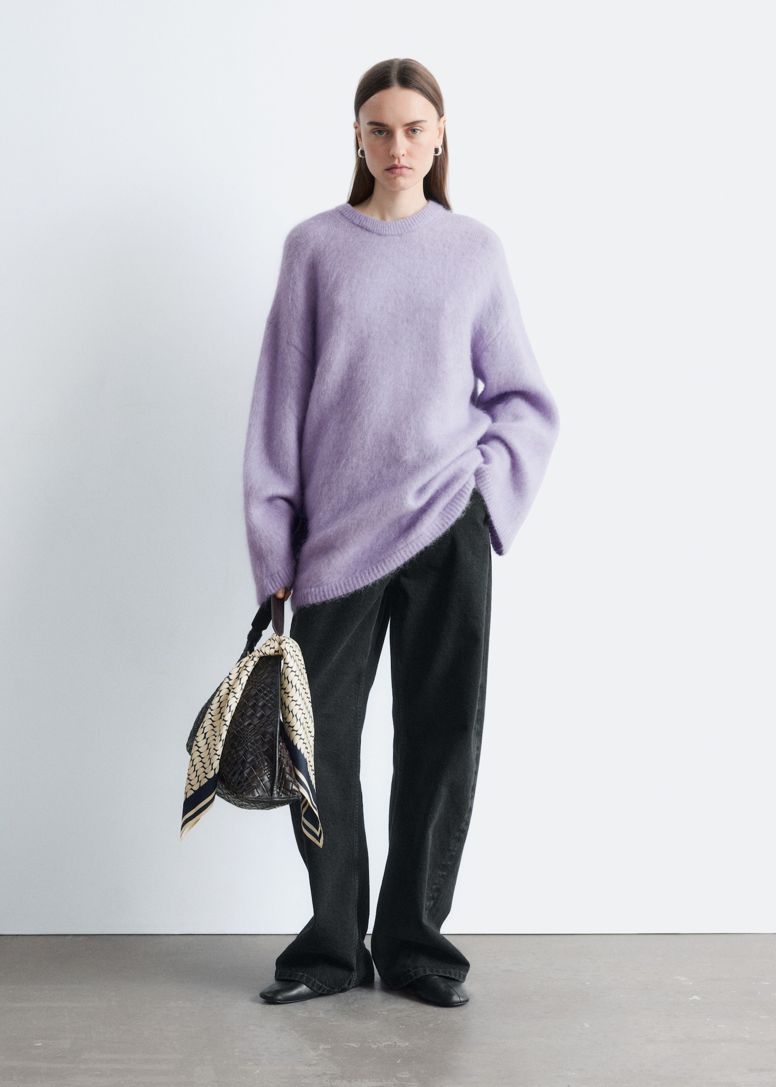 Оversize пуловер от мохерена смес. - Лилави - 3