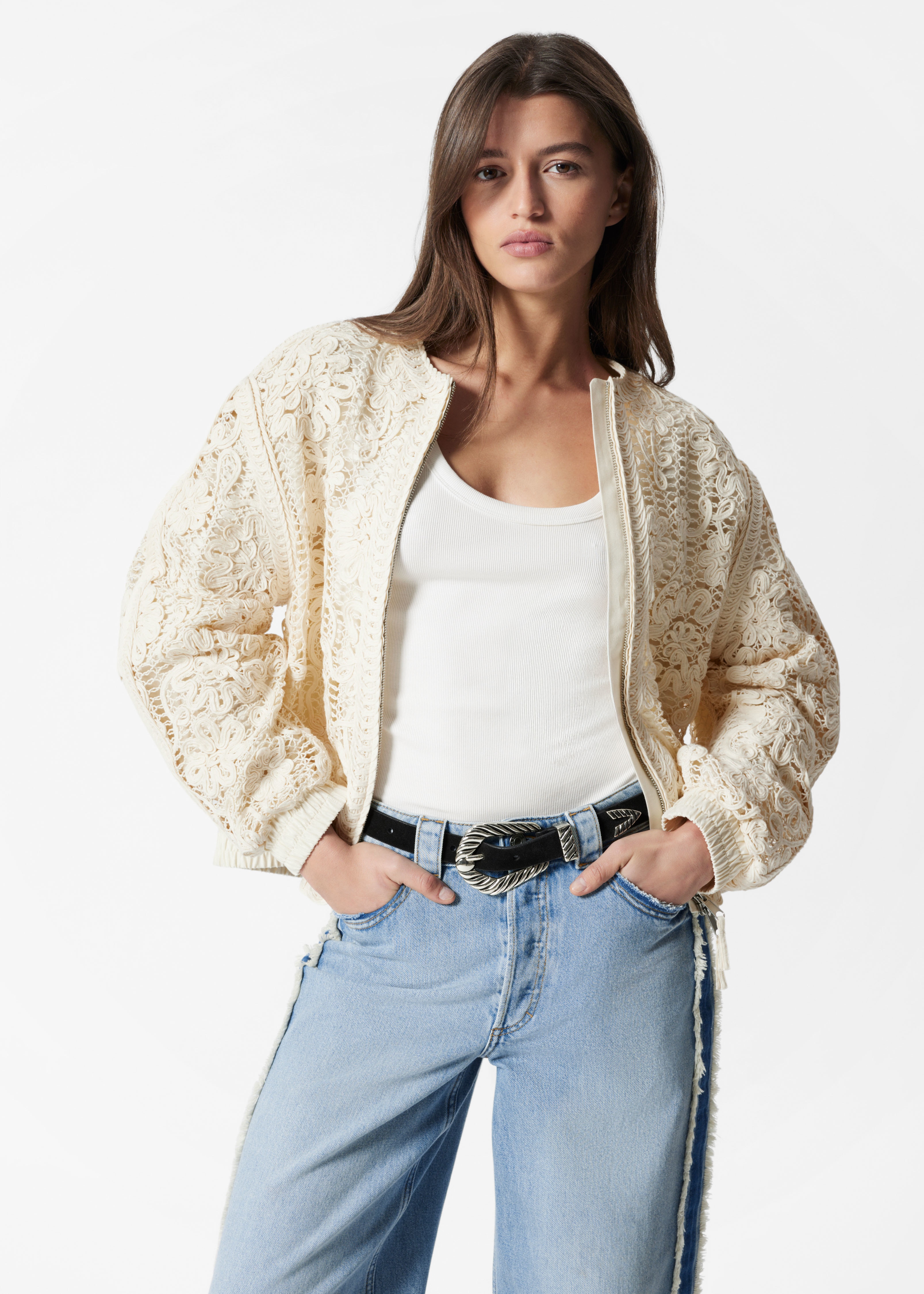 Krátká pletená bunda - Světle béžová