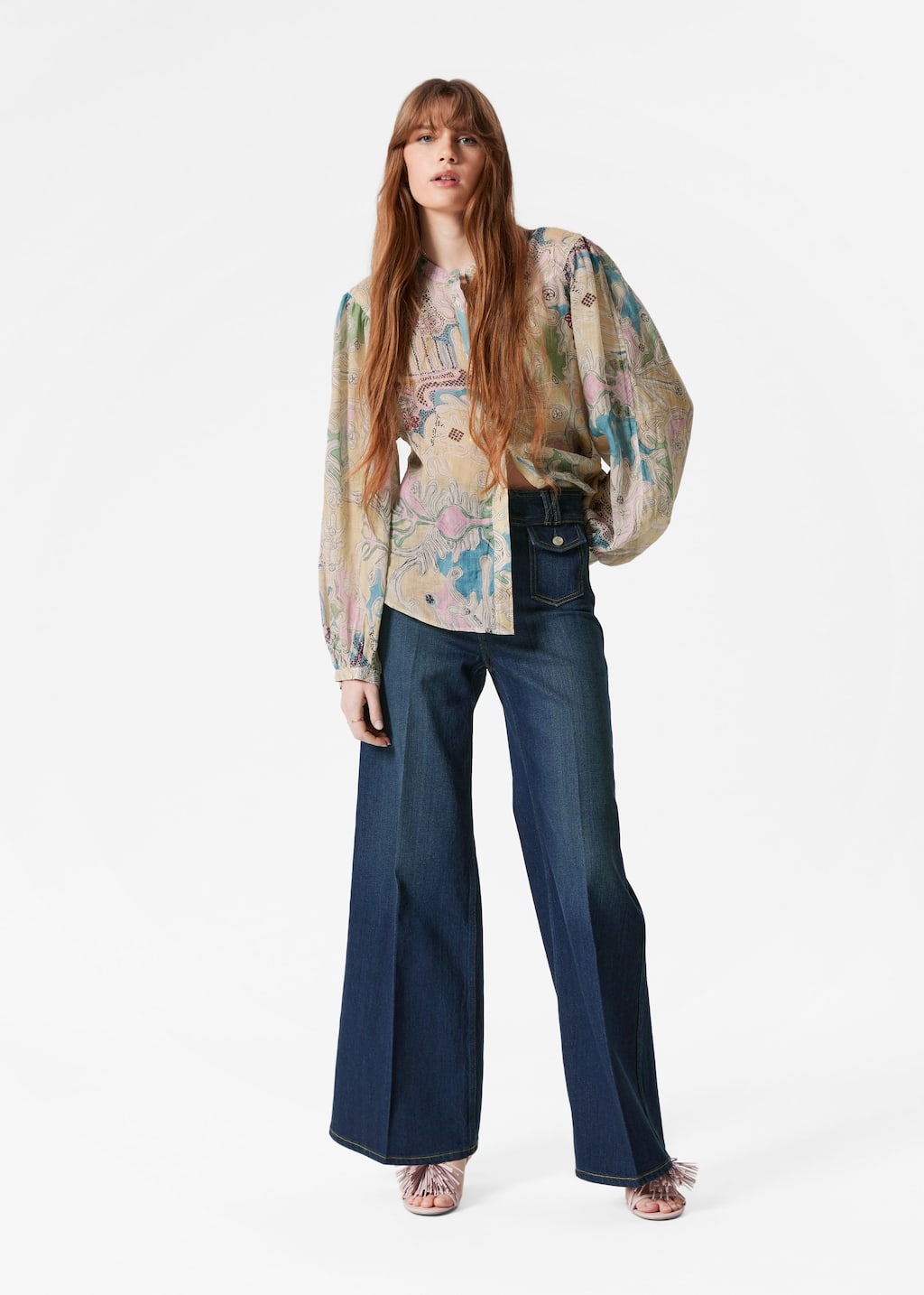 Puff-Sleeve Blouse - Pink floral-appliqué - Lookbook