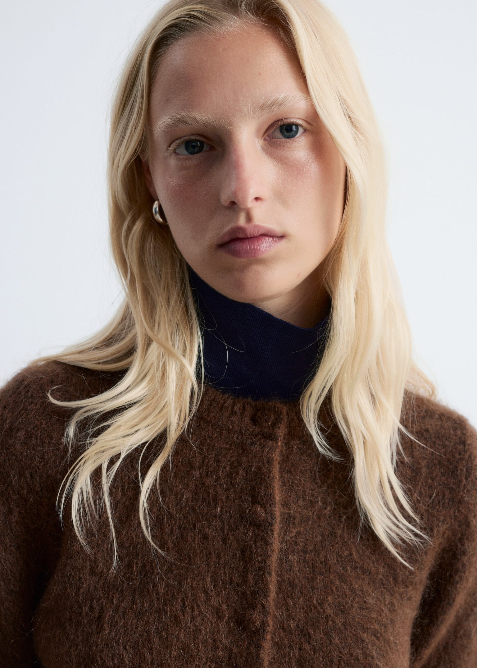 Brushed Knitted Cardigan - Brązowy/Czerwony/Czarny - 5
