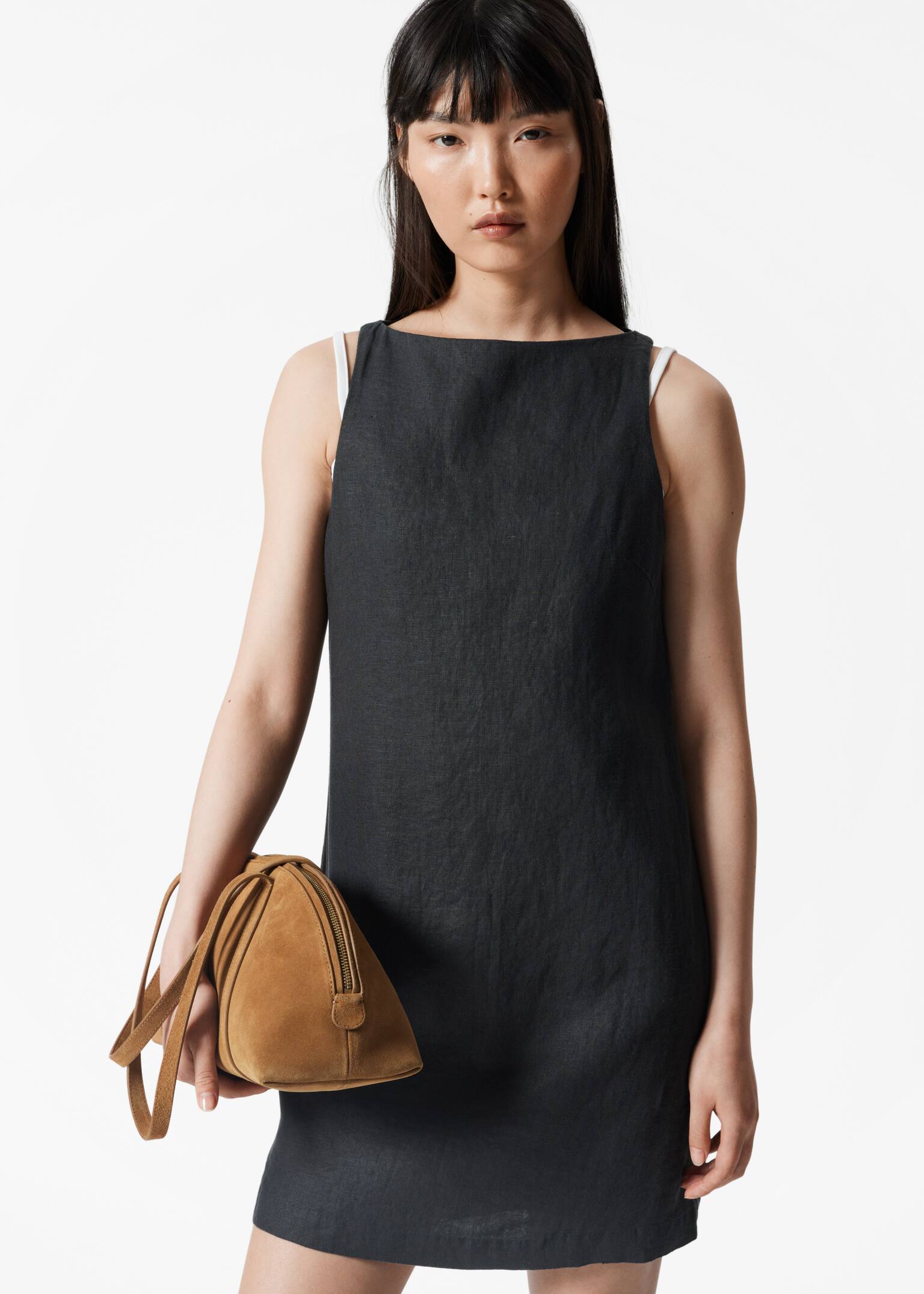 Lněné minišaty - Černá/White - 3