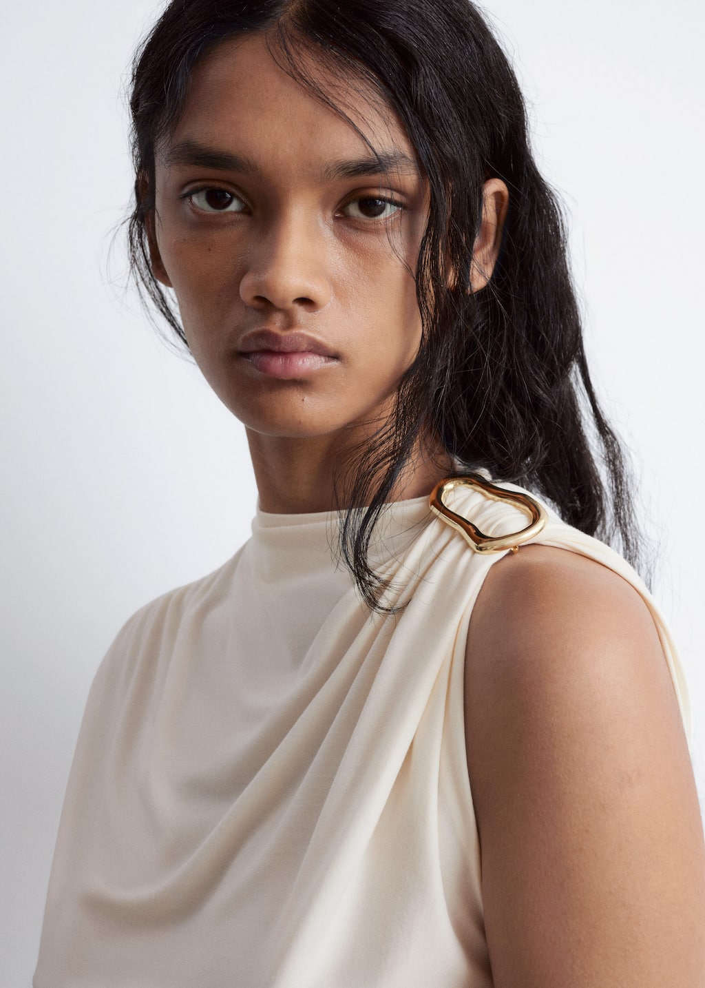 Ruche Gold-Buckle Top - White - Lookbook