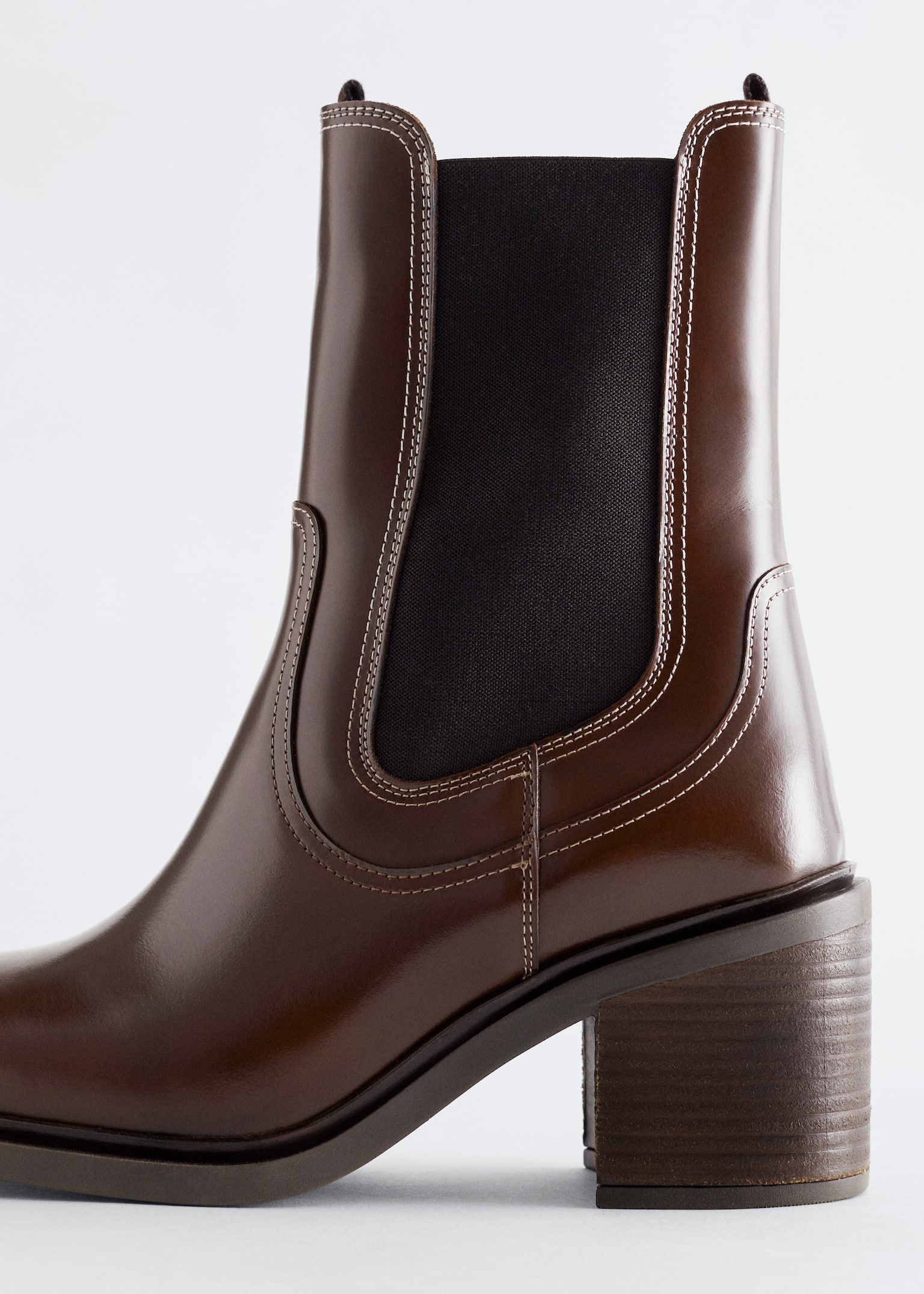 Bottines Chelsea à talons en cuir - Marron foncé/Noir - 4