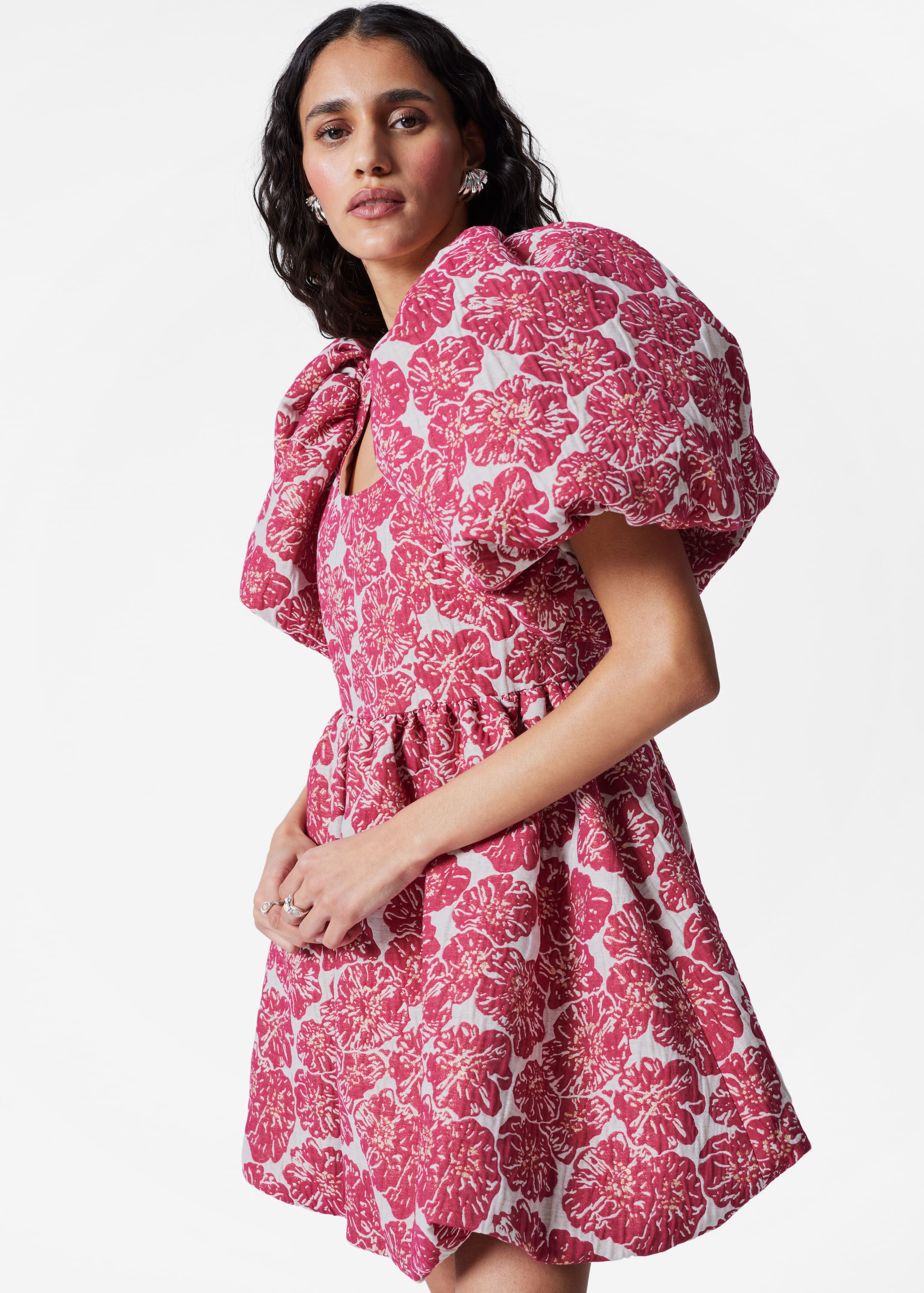 Visualizza immagine più grande: Mini abito con maniche a palloncino - Rosa scuro/Bianco - DONNA | H&M IT 4