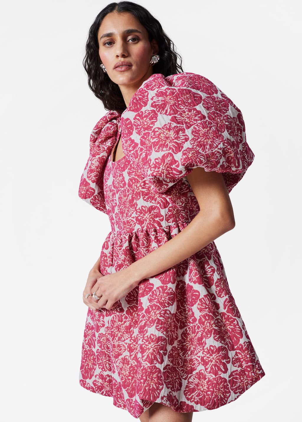 Image of Balloon-Sleeve Mini Dress