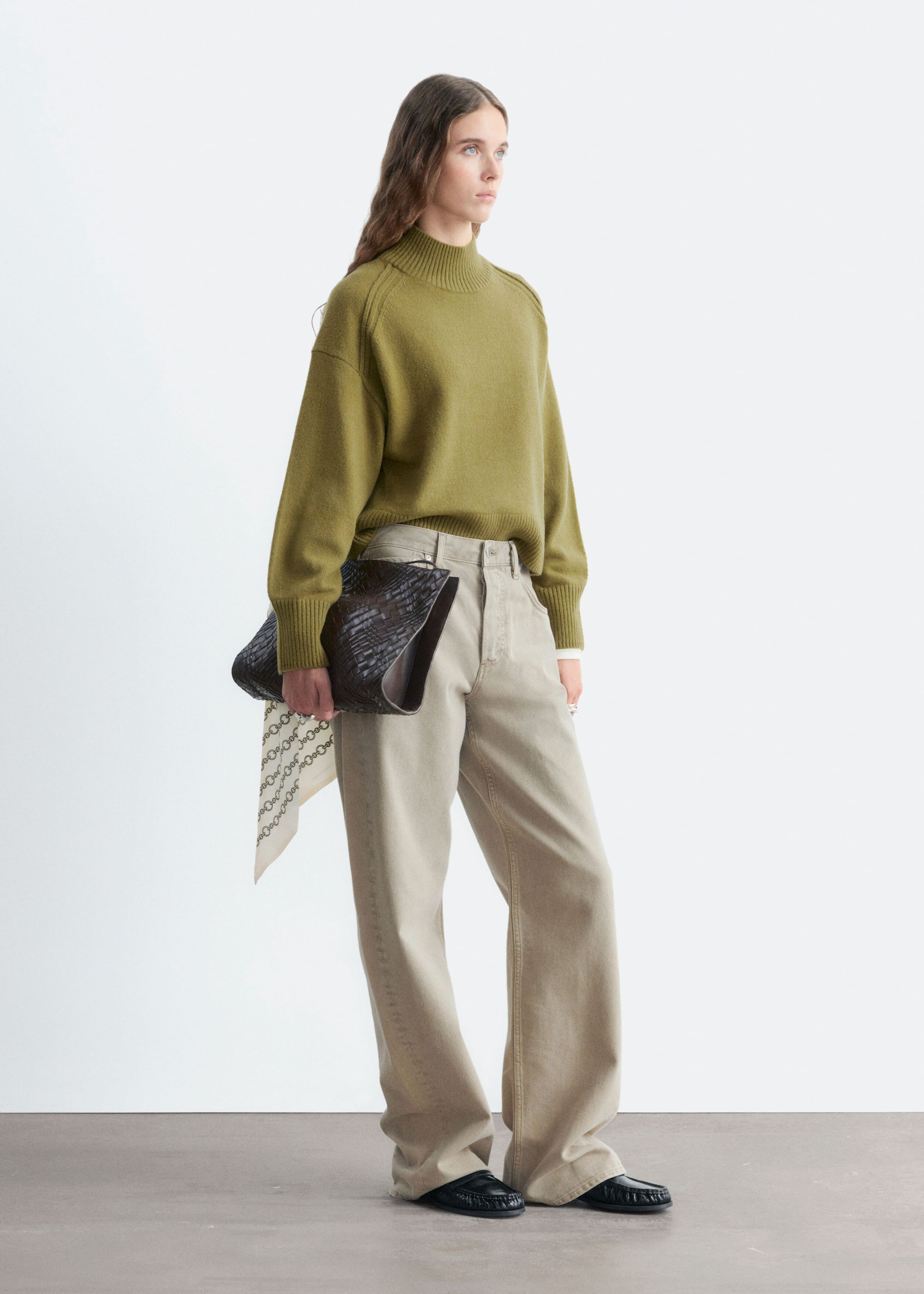 Mock-Neck Wool-Cotton Jumper - Black - Lookbook