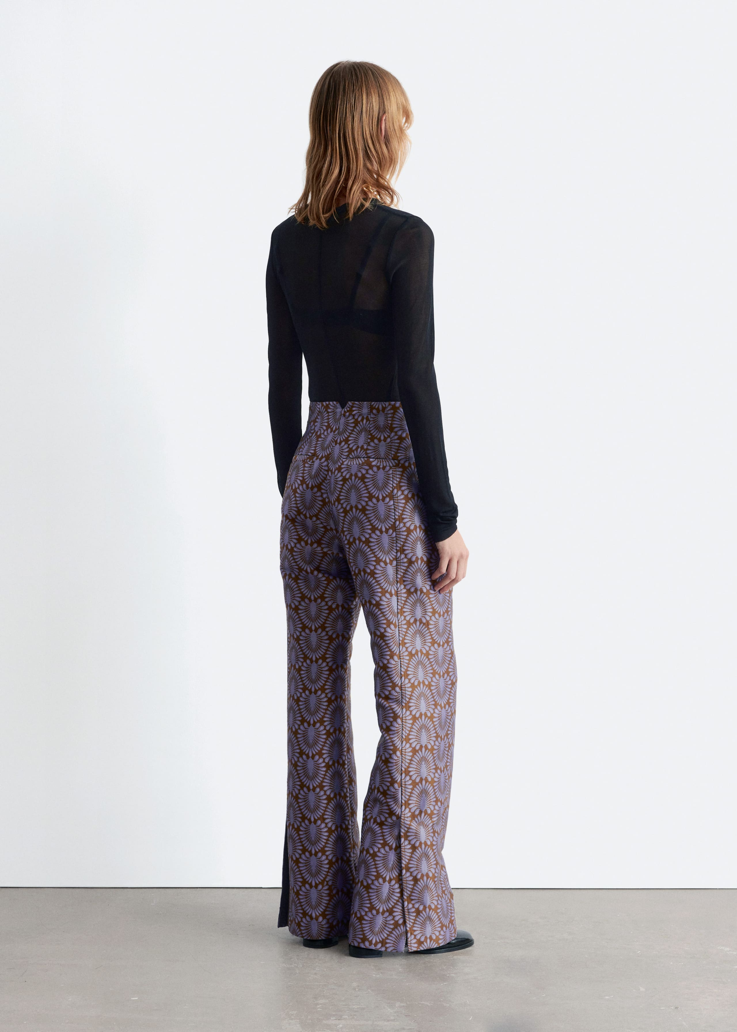 Image of Flared Satin Jacquard Trousers