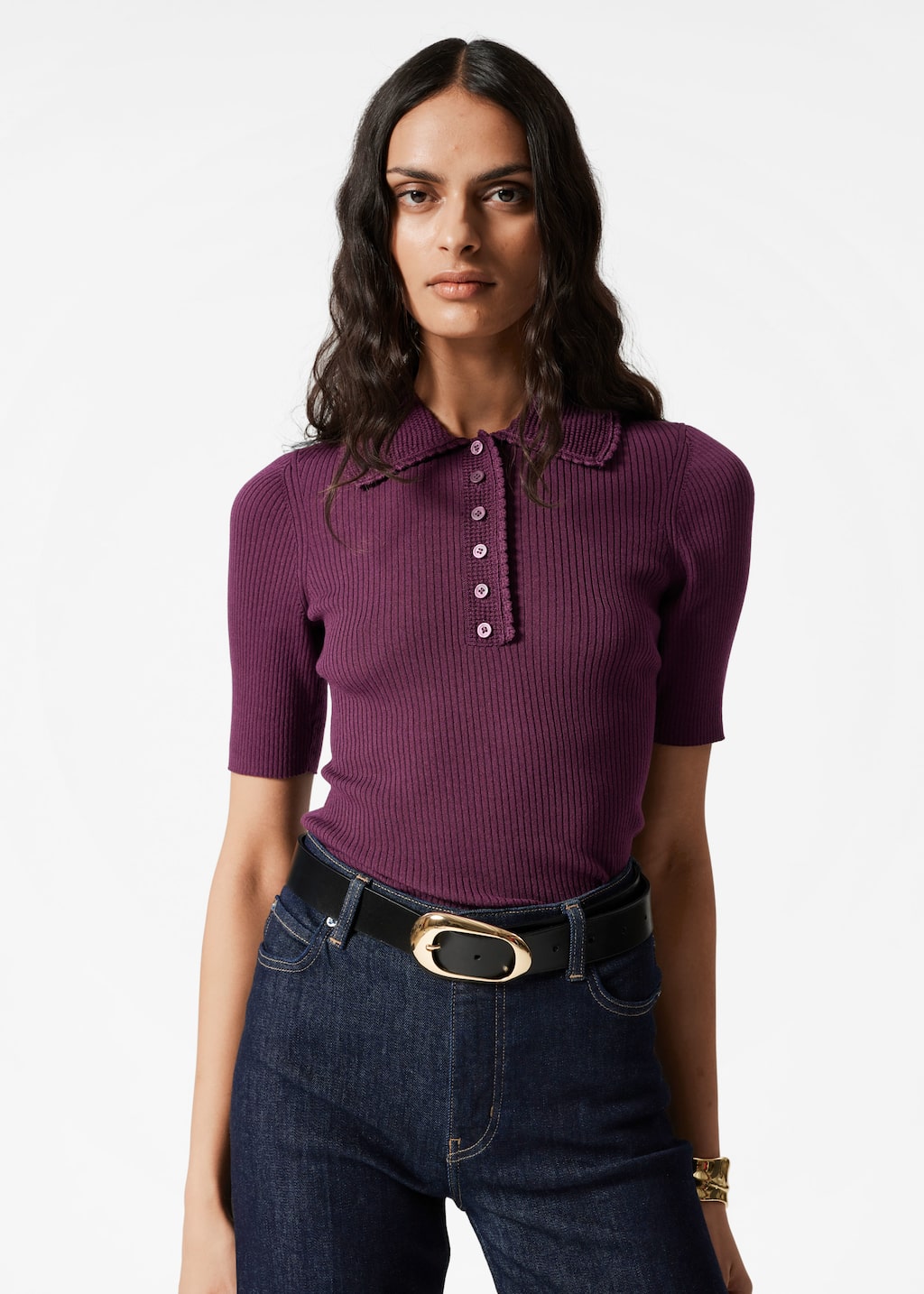 Top de punto de canalé con bordes ondulados - Crema - Lookbook