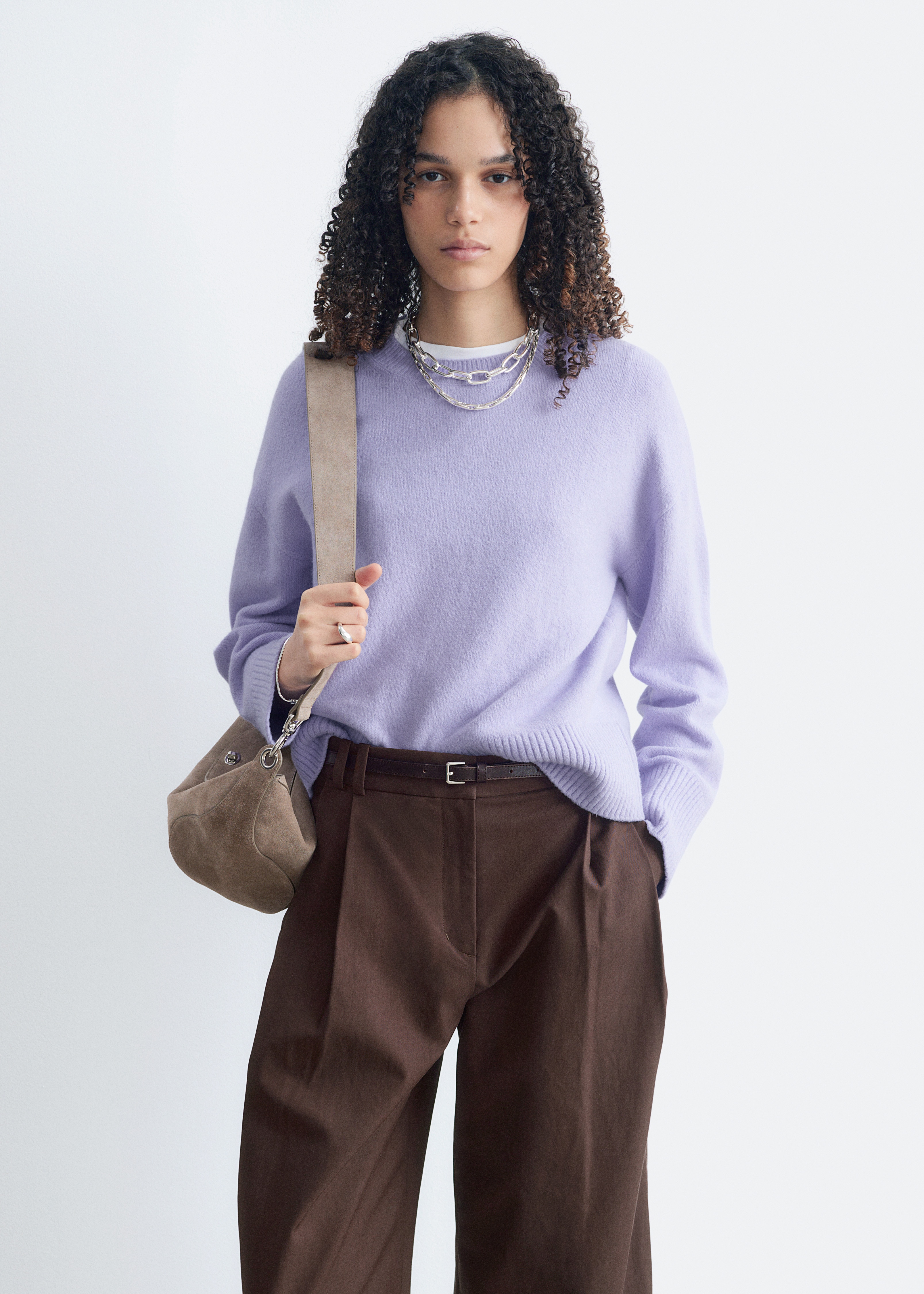 Jersey de punto y corte holgado - Lila/Negro/Azul claro/Gris jaspeado/Rojo oscuro/Beige topo/Blanco