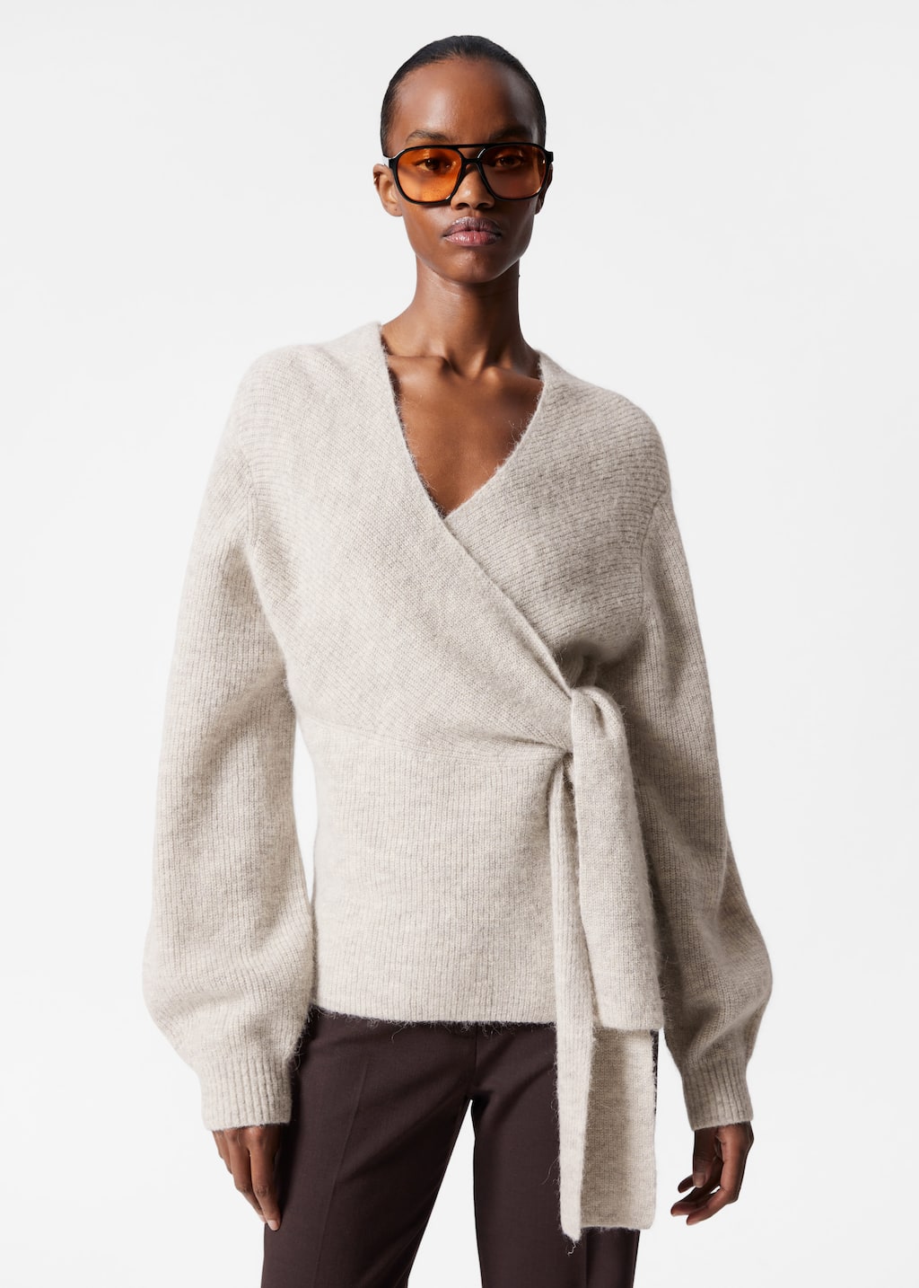Image of Cardigan cruzado de punto en mezcla de alpaca
