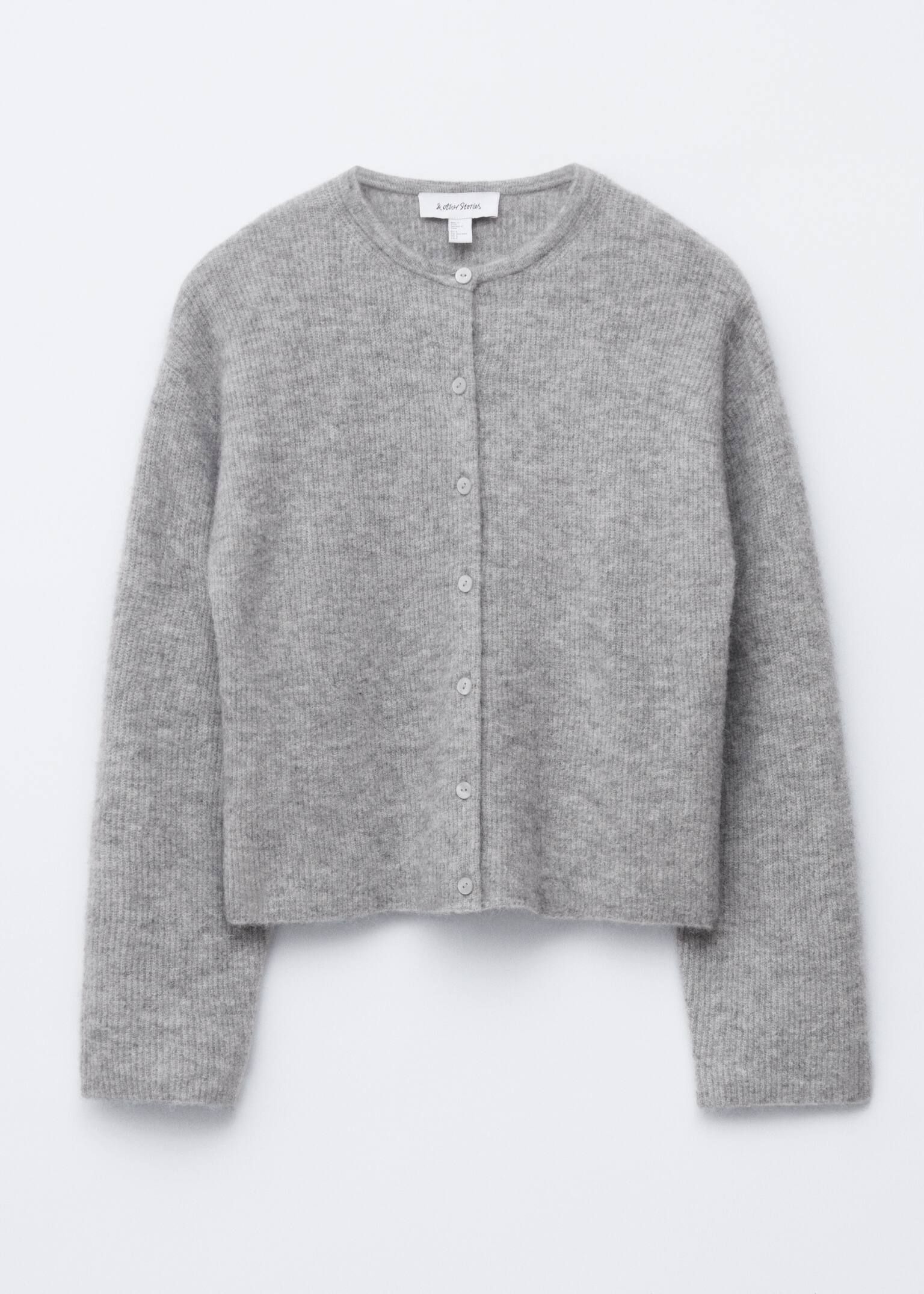 Strickjacke aus Alpaka-Mix - Grau/Hellrosa/Weinrot meliert/Weiß/Graubraun/Taupe/Braun - 5
