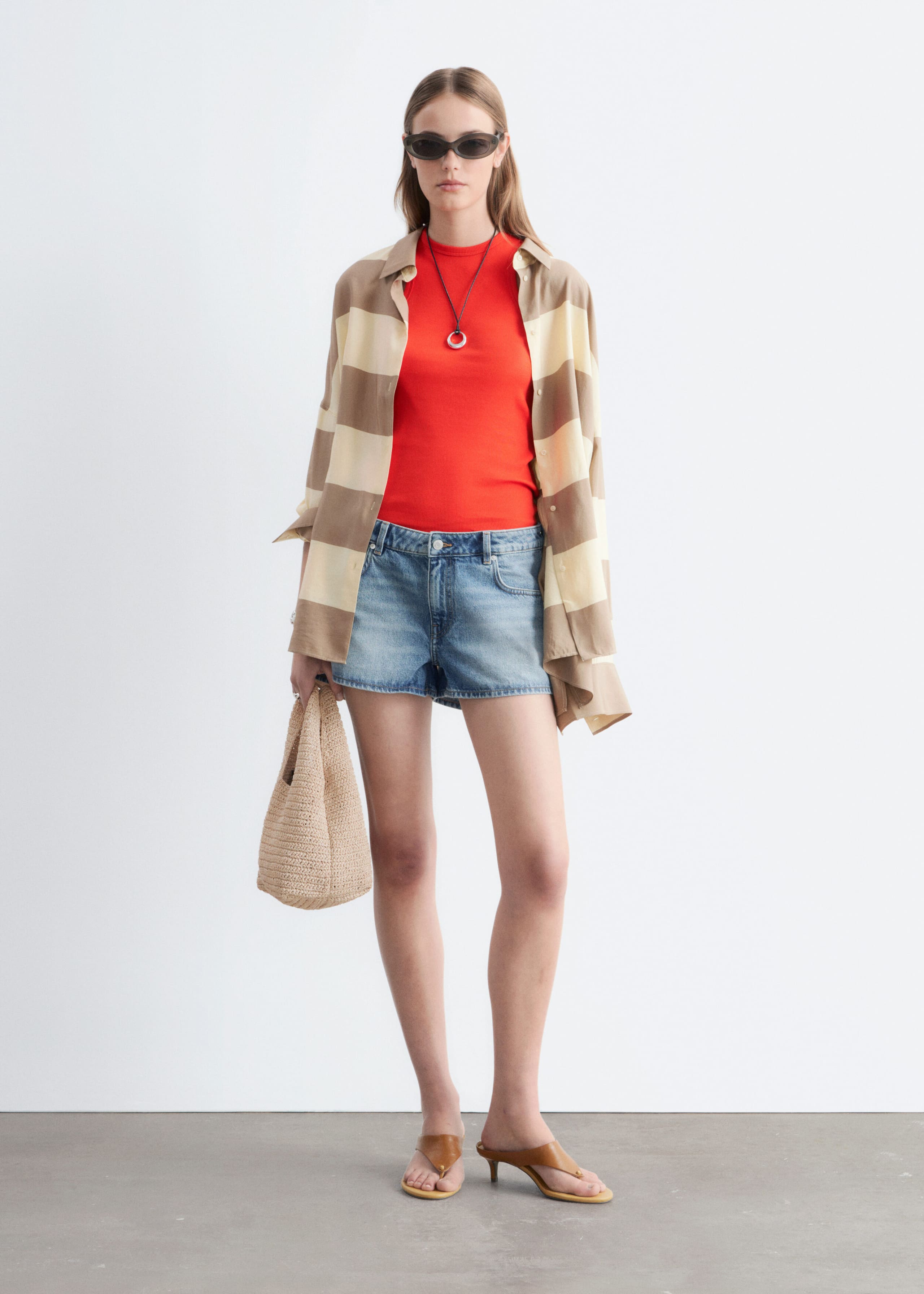 Low-Waist Denim Mini Shorts - Mid Blue - Lookbook