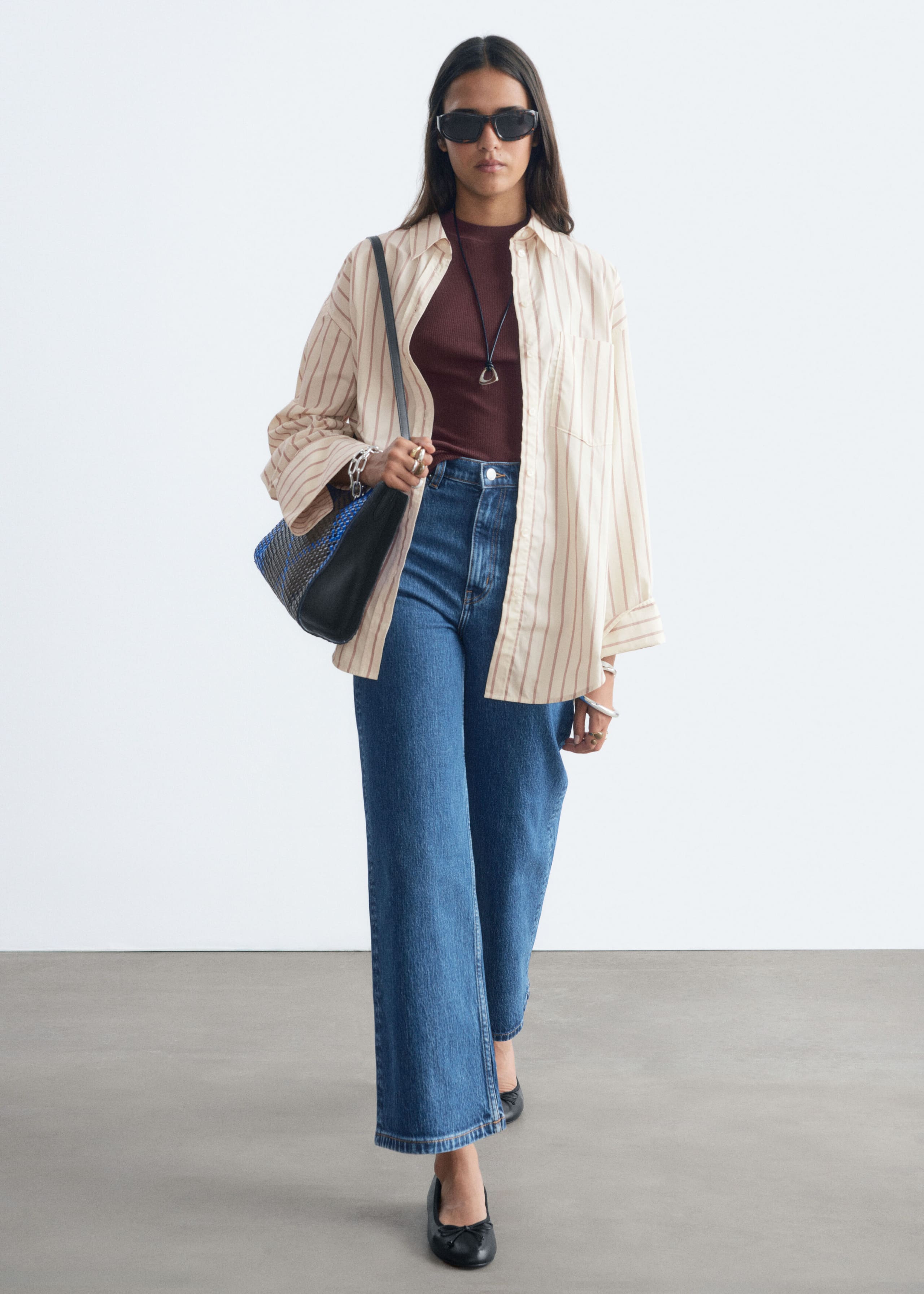 Croppade jeans med vida ben – Mellanblå – lookbook