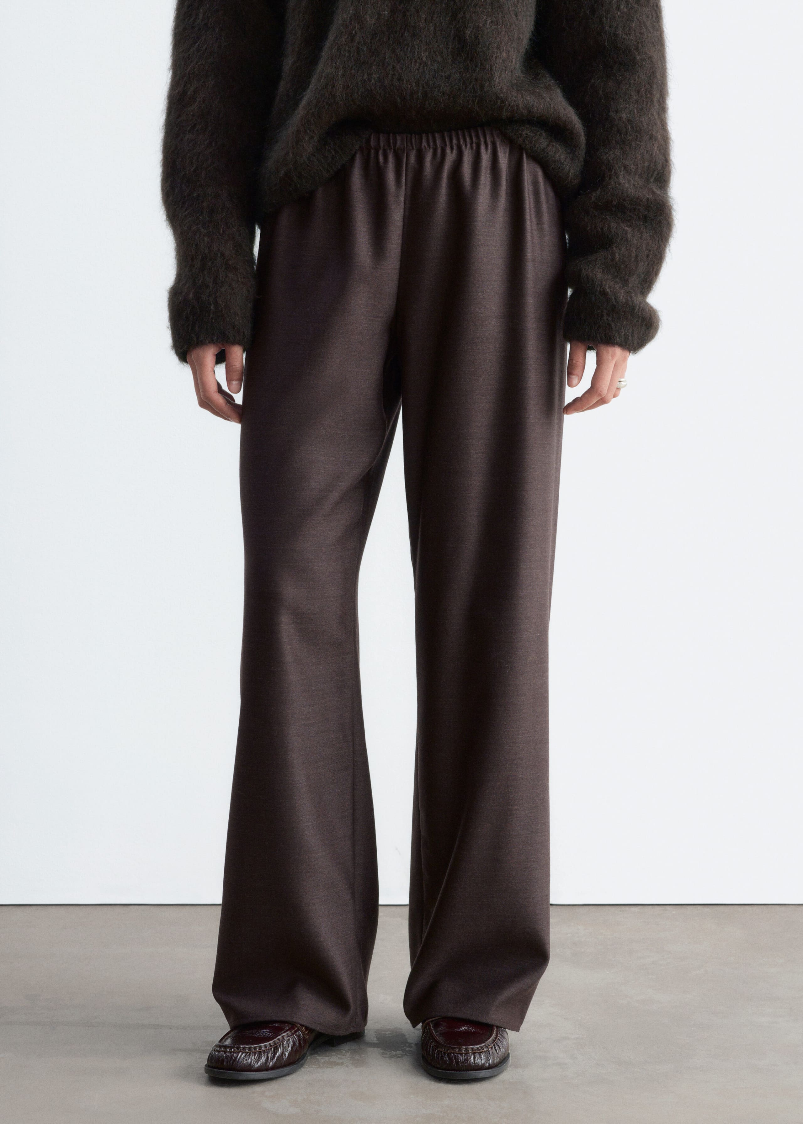 Pull-On Wool Trousers Dark Brown