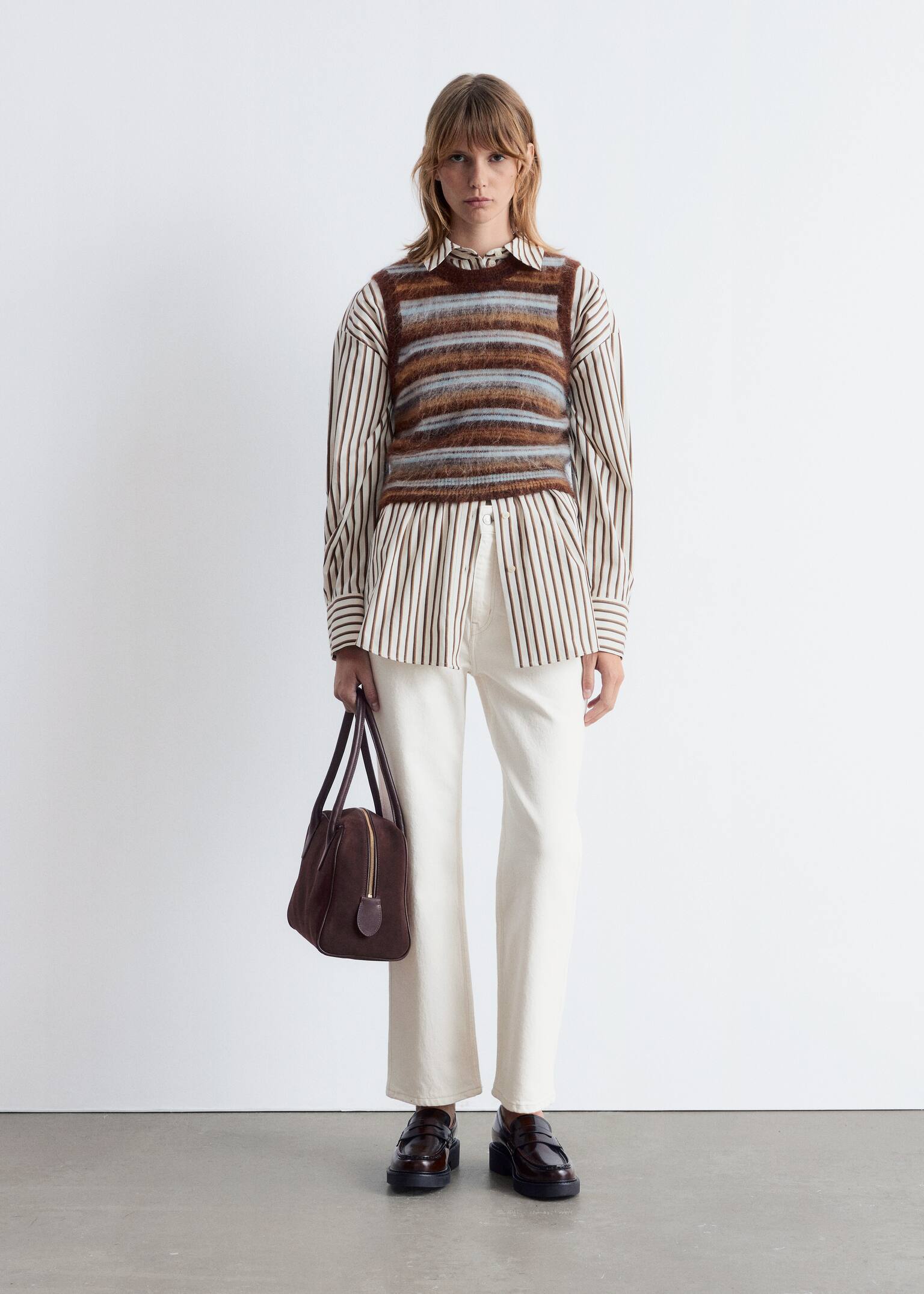 Cropped Slim-Leg Jeans - White/Light Blue