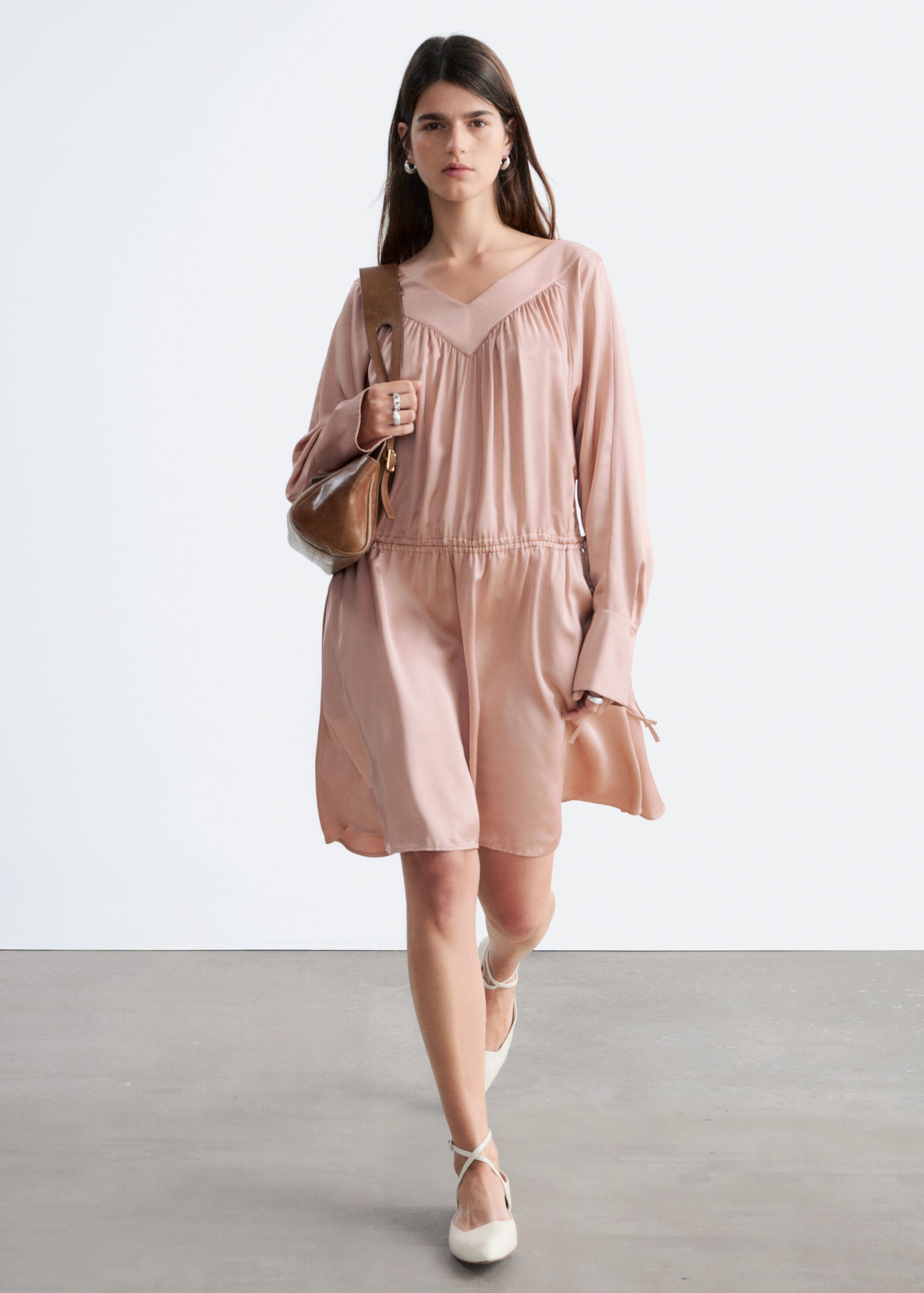 Image of Drawstring V-Neck Mini Dress