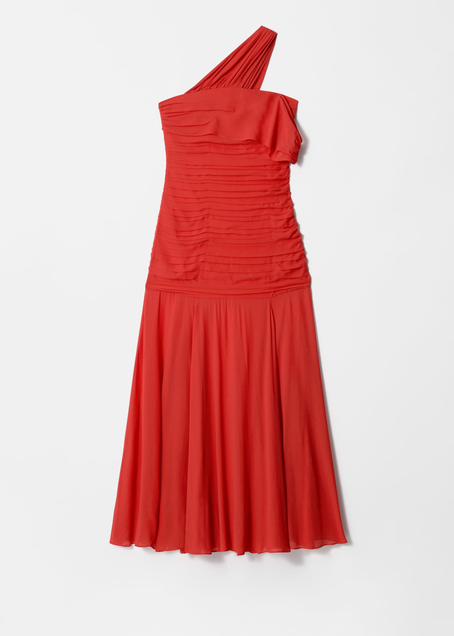 Maxivestido de gasa con un solo hombro - Rojo - 2