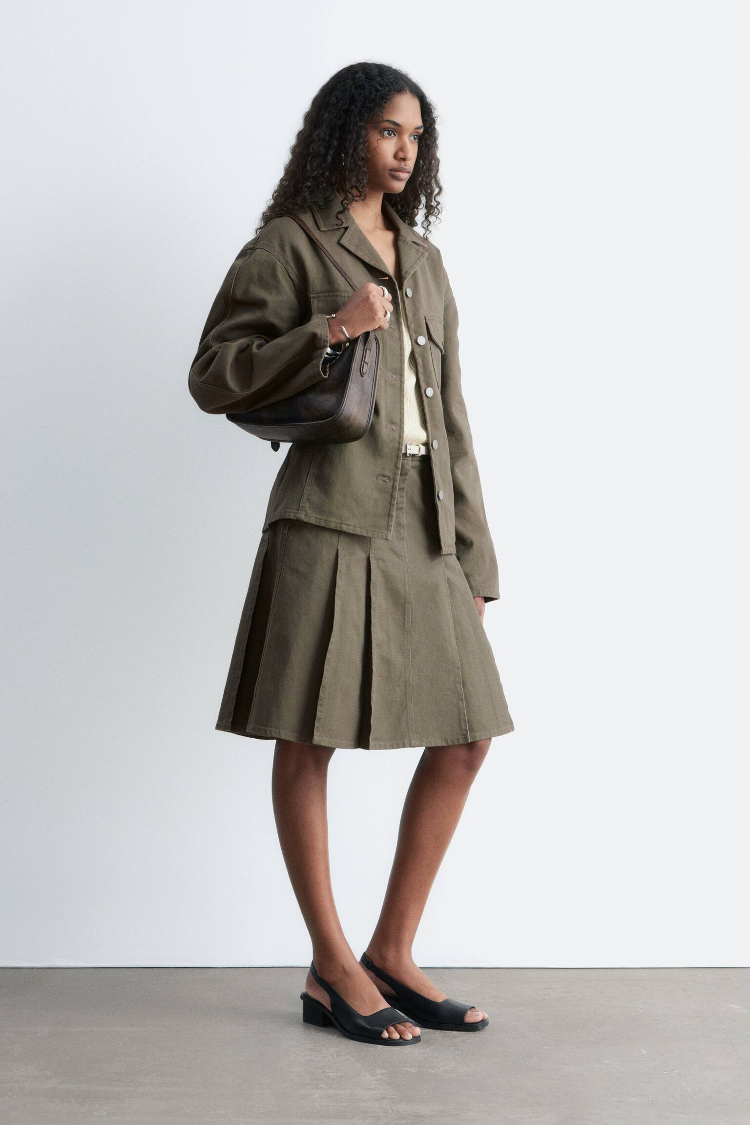 Pleated Cotton Midi Skirt - 4