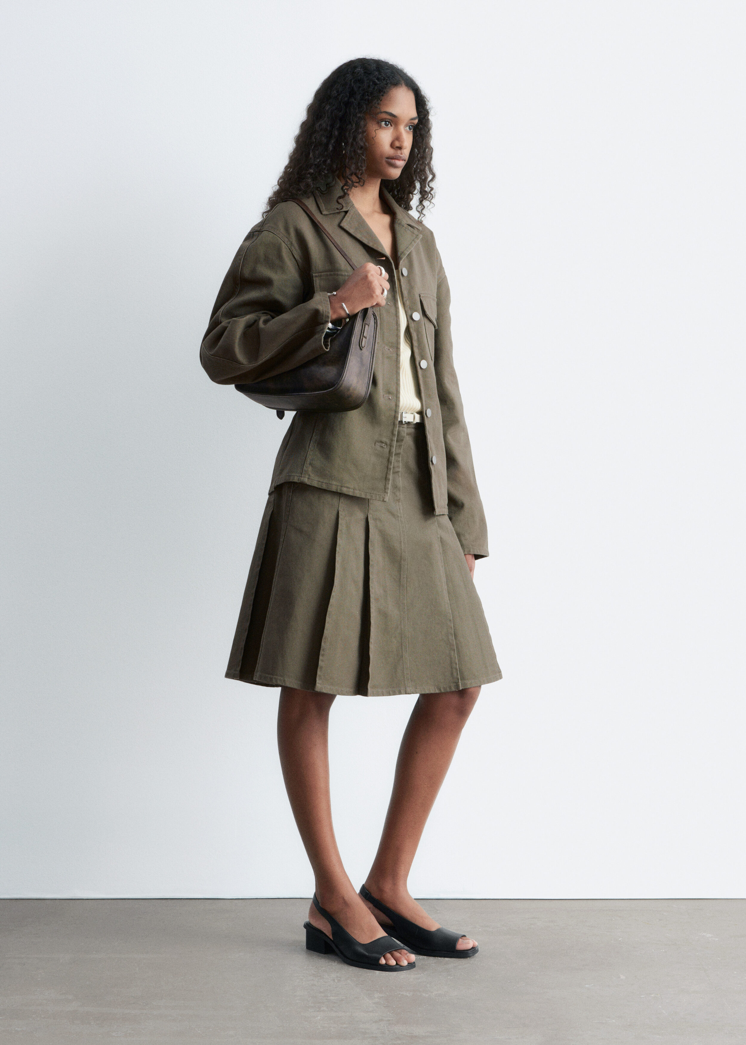 Pleated Cotton Midi Skirt - Khaki Green - & Other Stories US