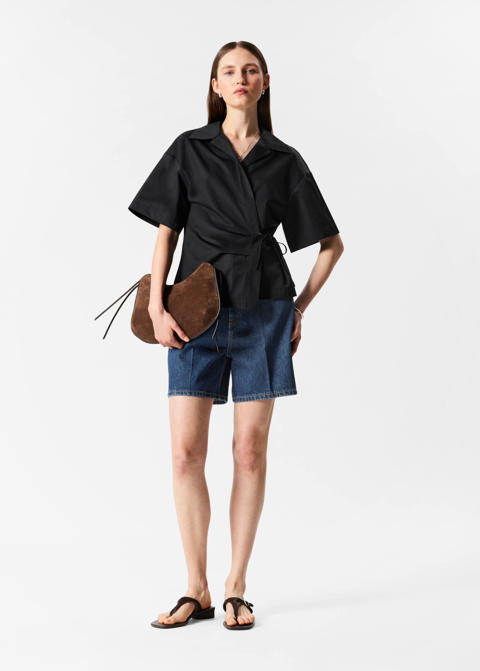 Overhemd met overslag en korte mouwen - Zwart/Vaalgeel - 5