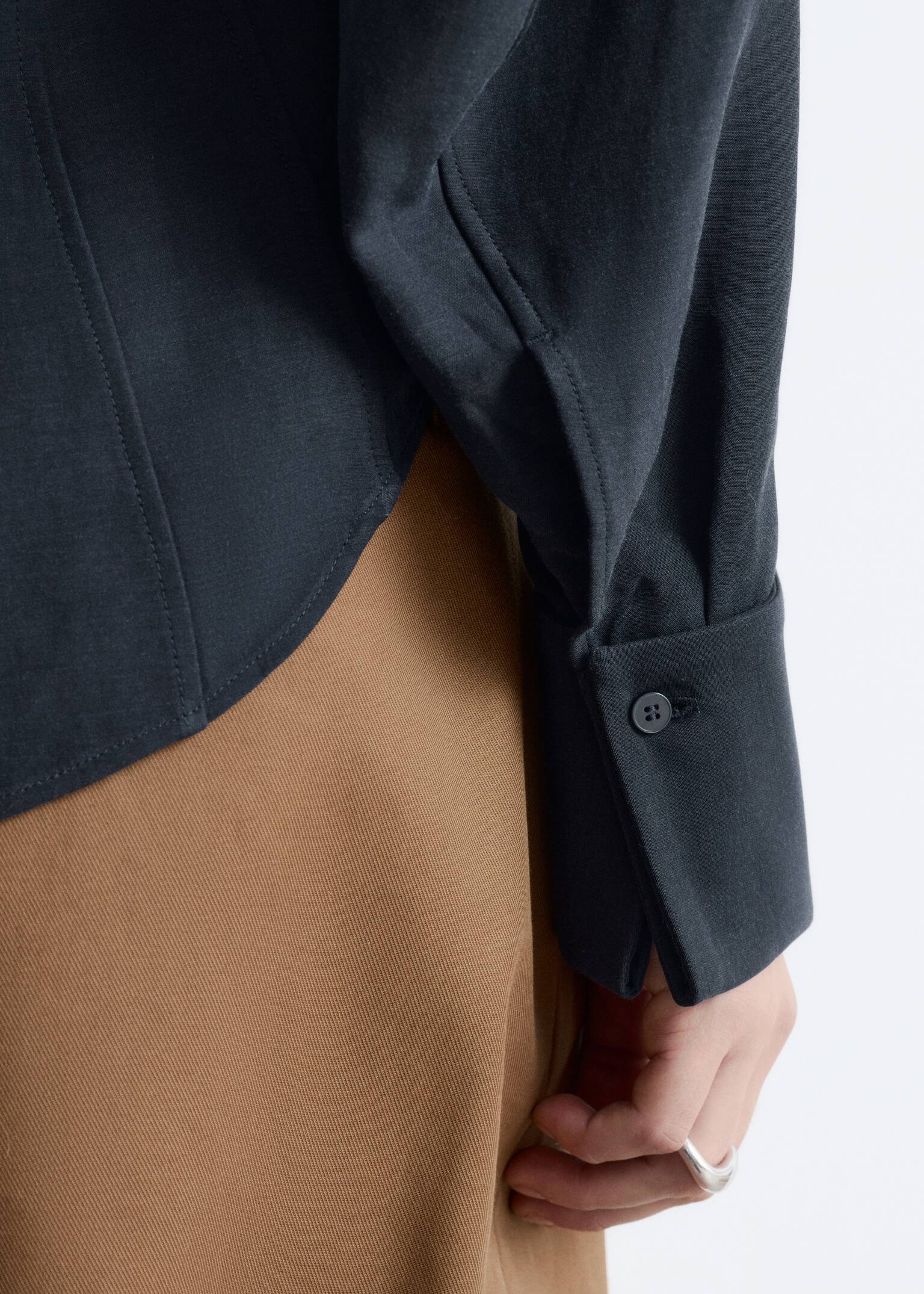 Figursyet skjorte med ballonærmer - Sort/Mørk kakigrøn - 7