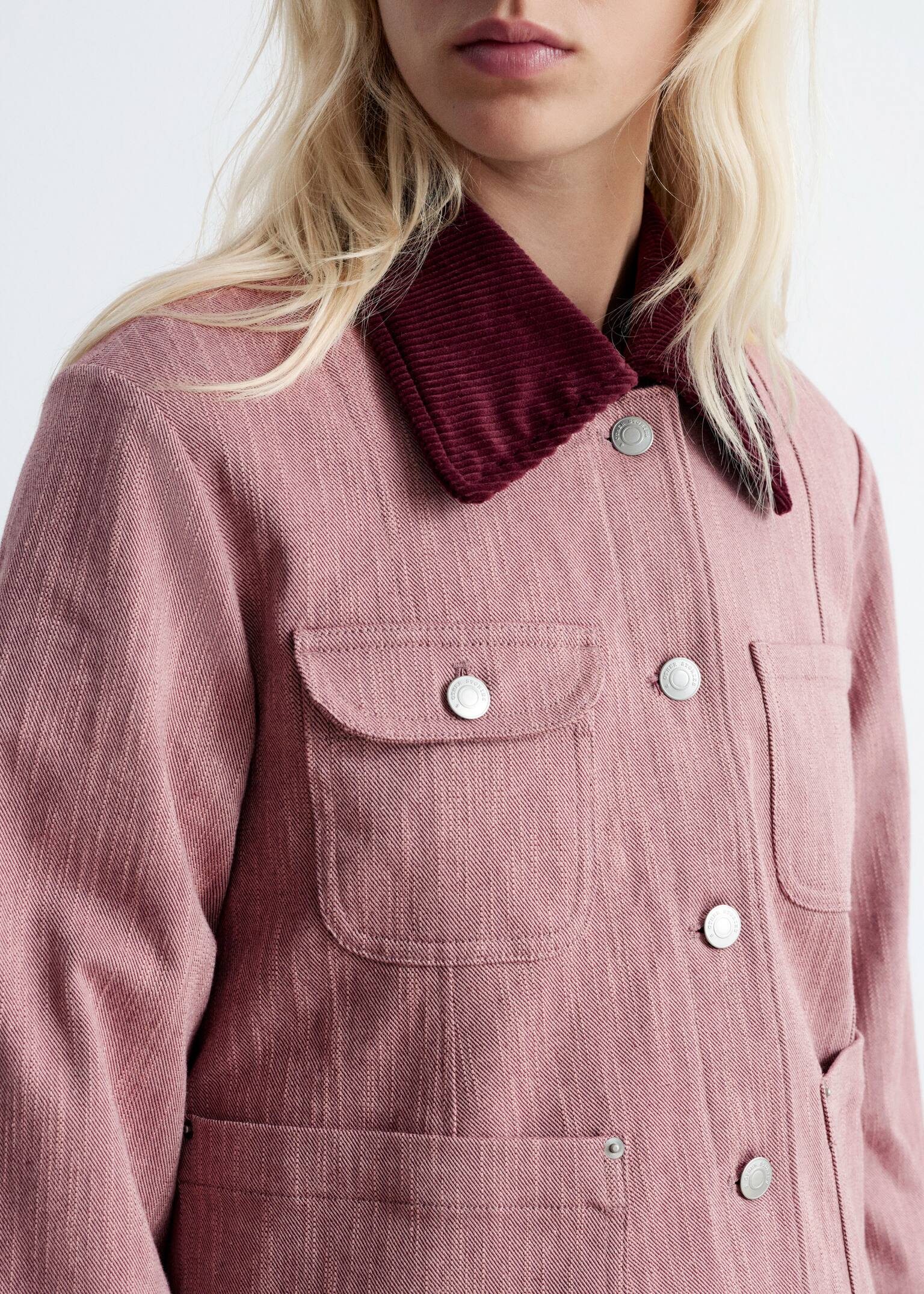 A-Linien-Jacke mit kontrastierendem Kragen - Hellrosa - 3