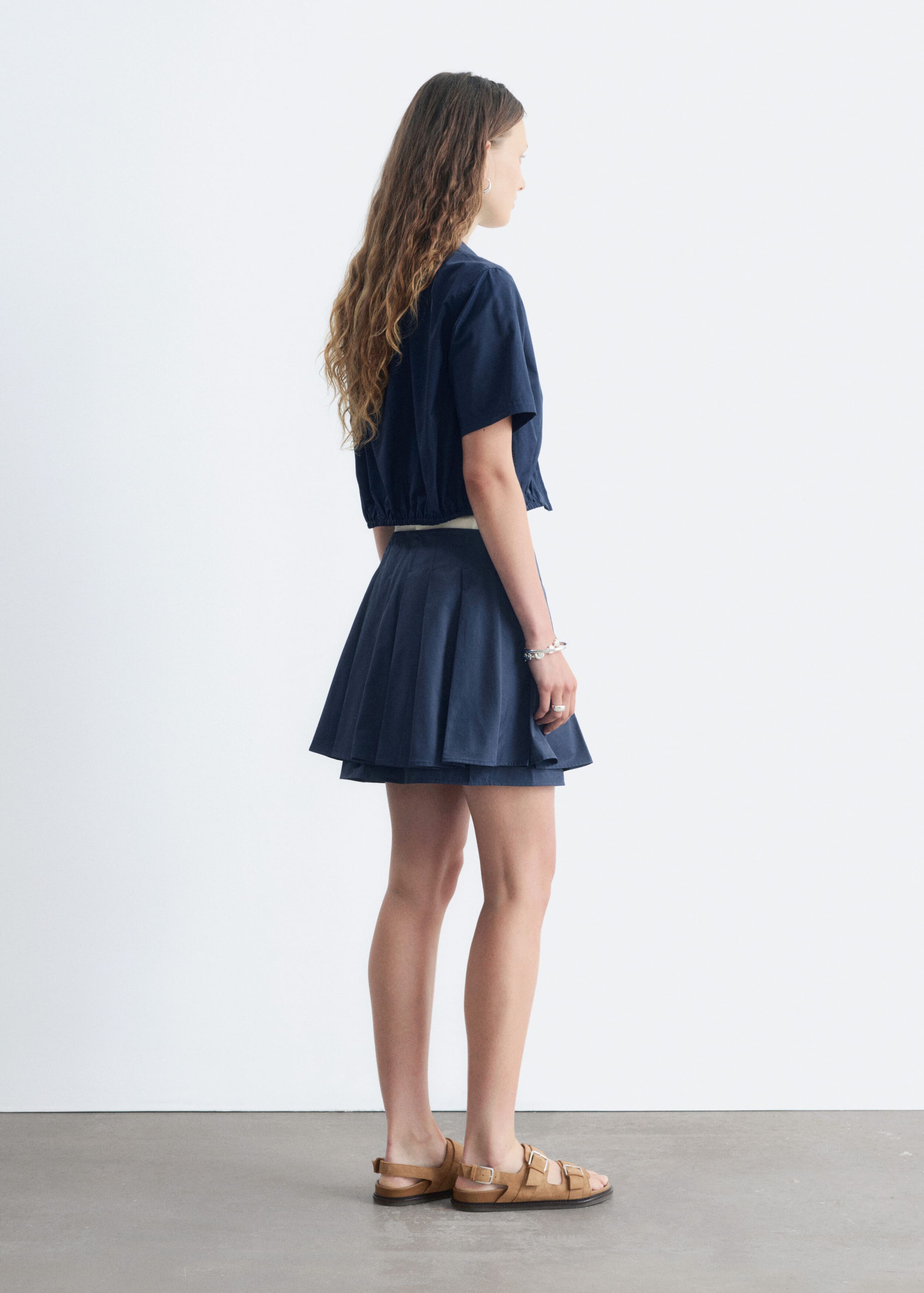 Pleated Mini Skirt - Blue - Lookbook