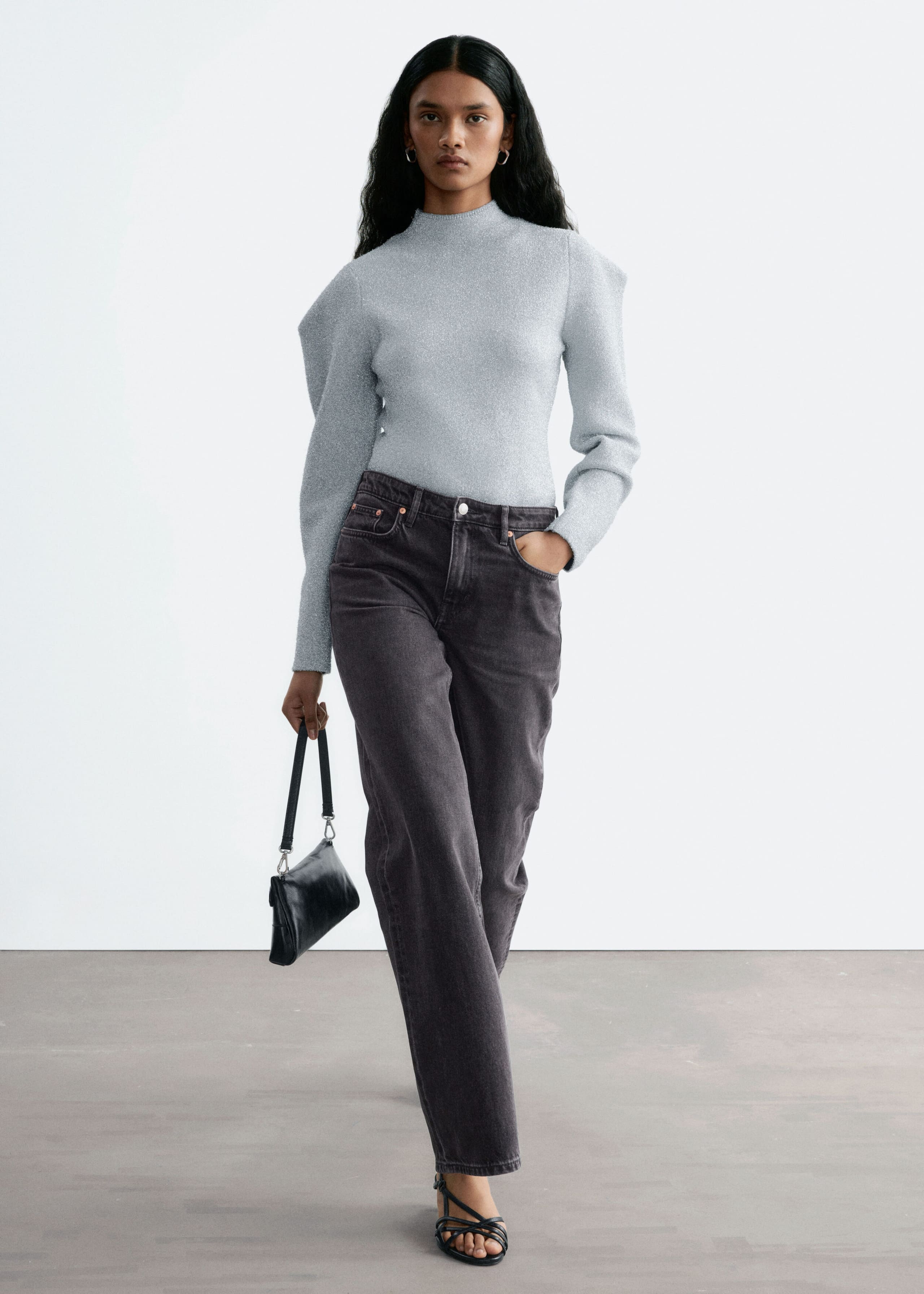 Knitted Metallic Top - Grey - Lookbook