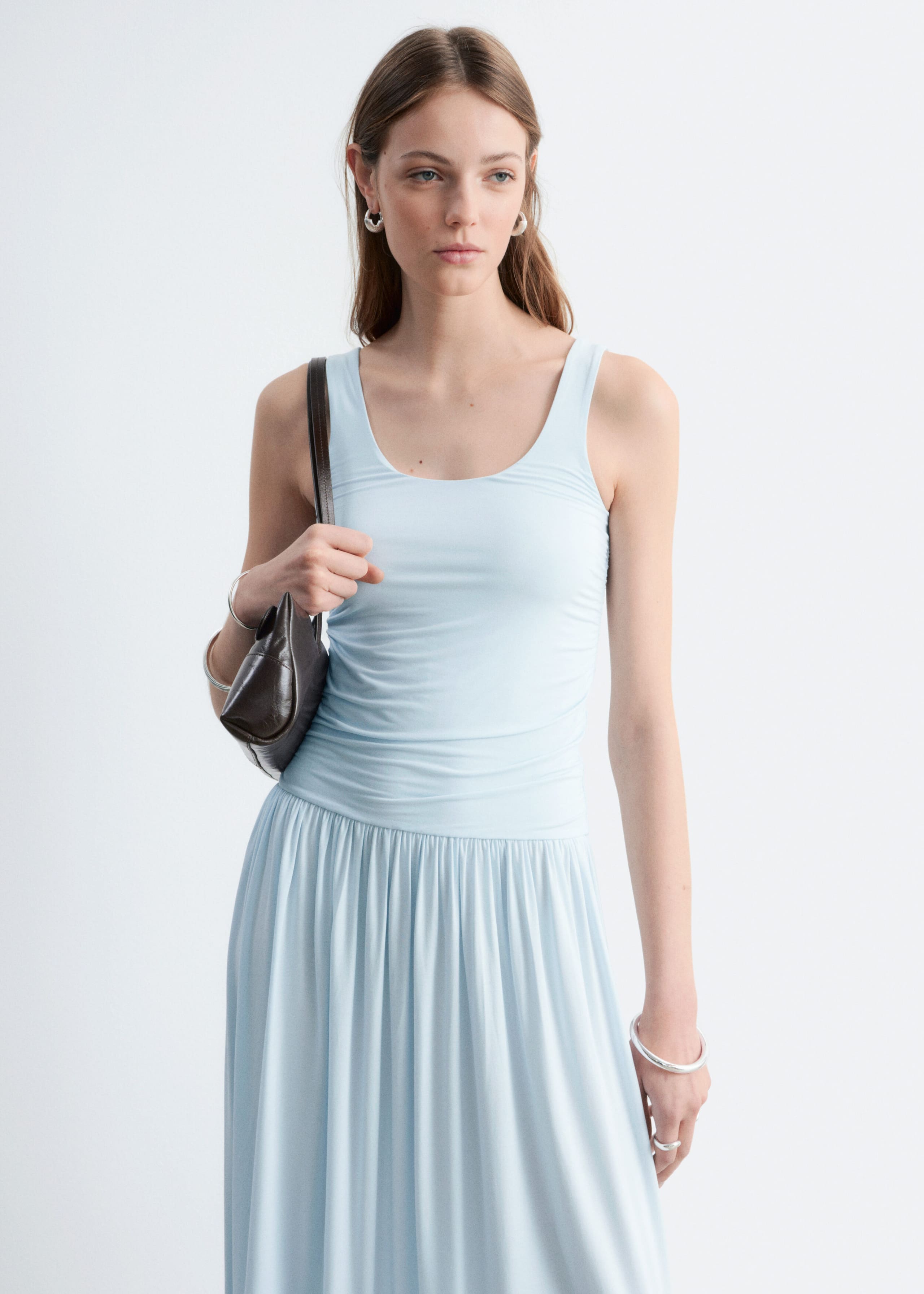 Robe longue froncée en jersey - Gris foncé - Lookbook