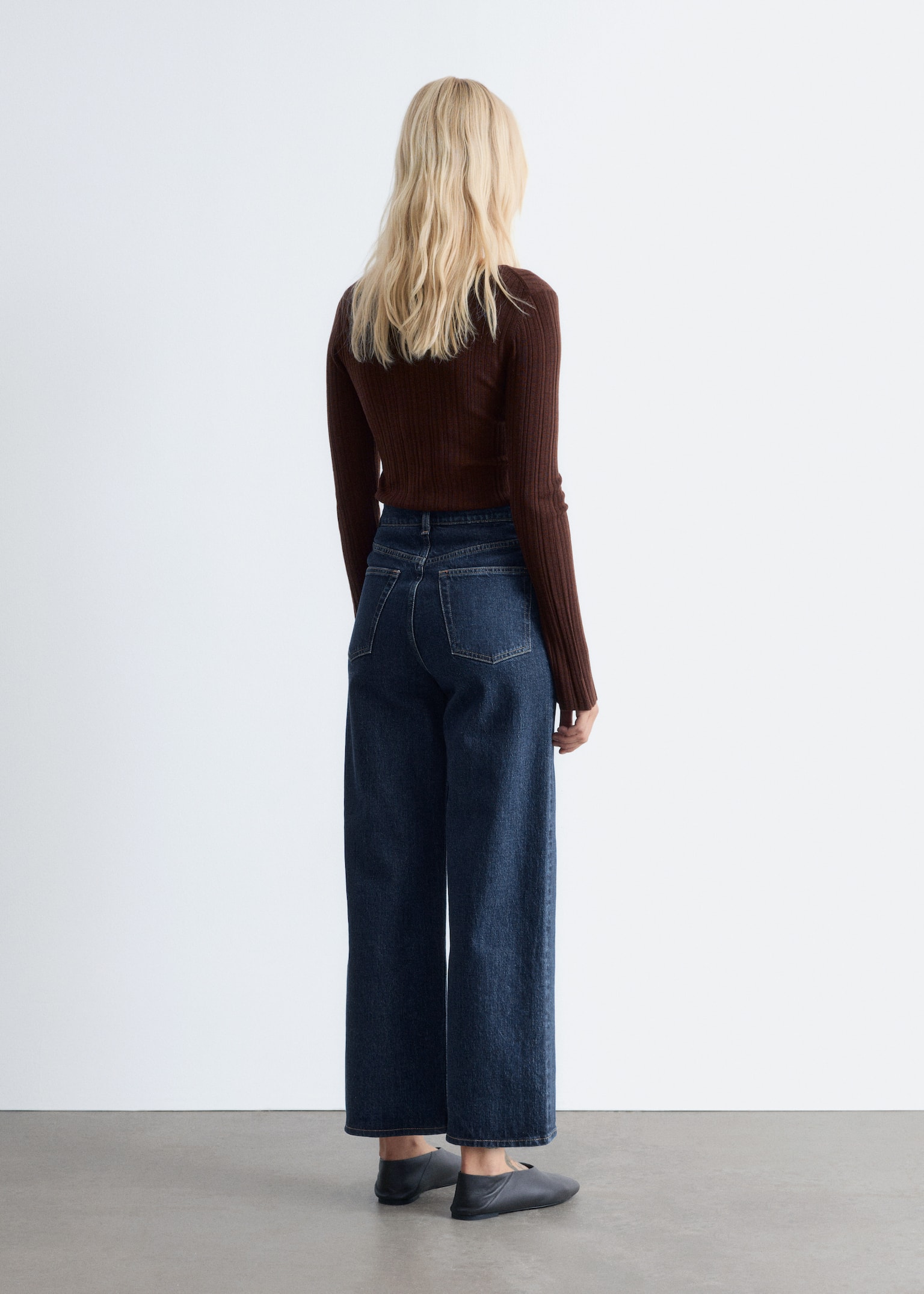Rib-Knit Wool Boatneck Top - Dark Brown/Dark Red - 5