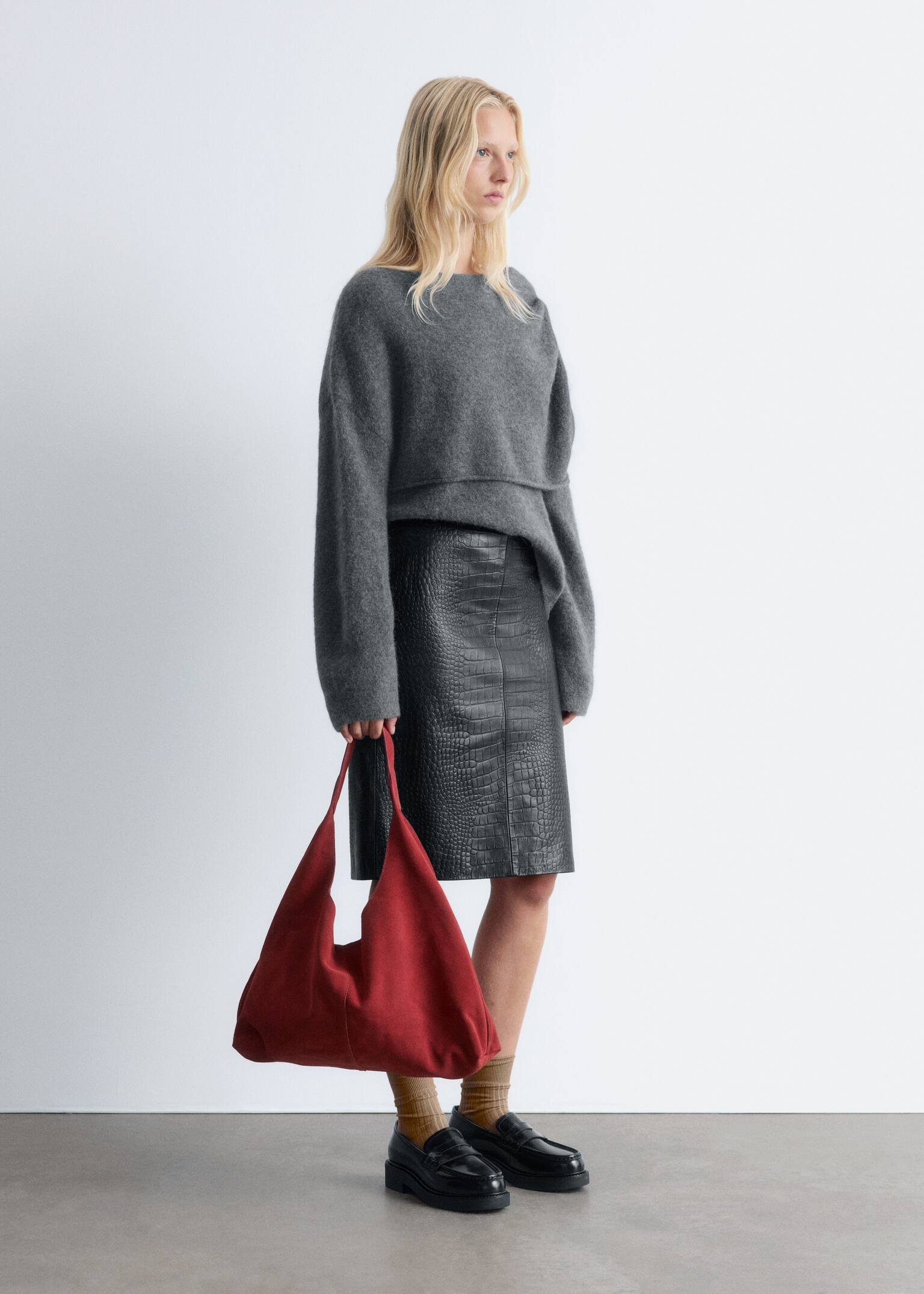 Pull cape en maille - Gris foncé/Brun rouille - 4