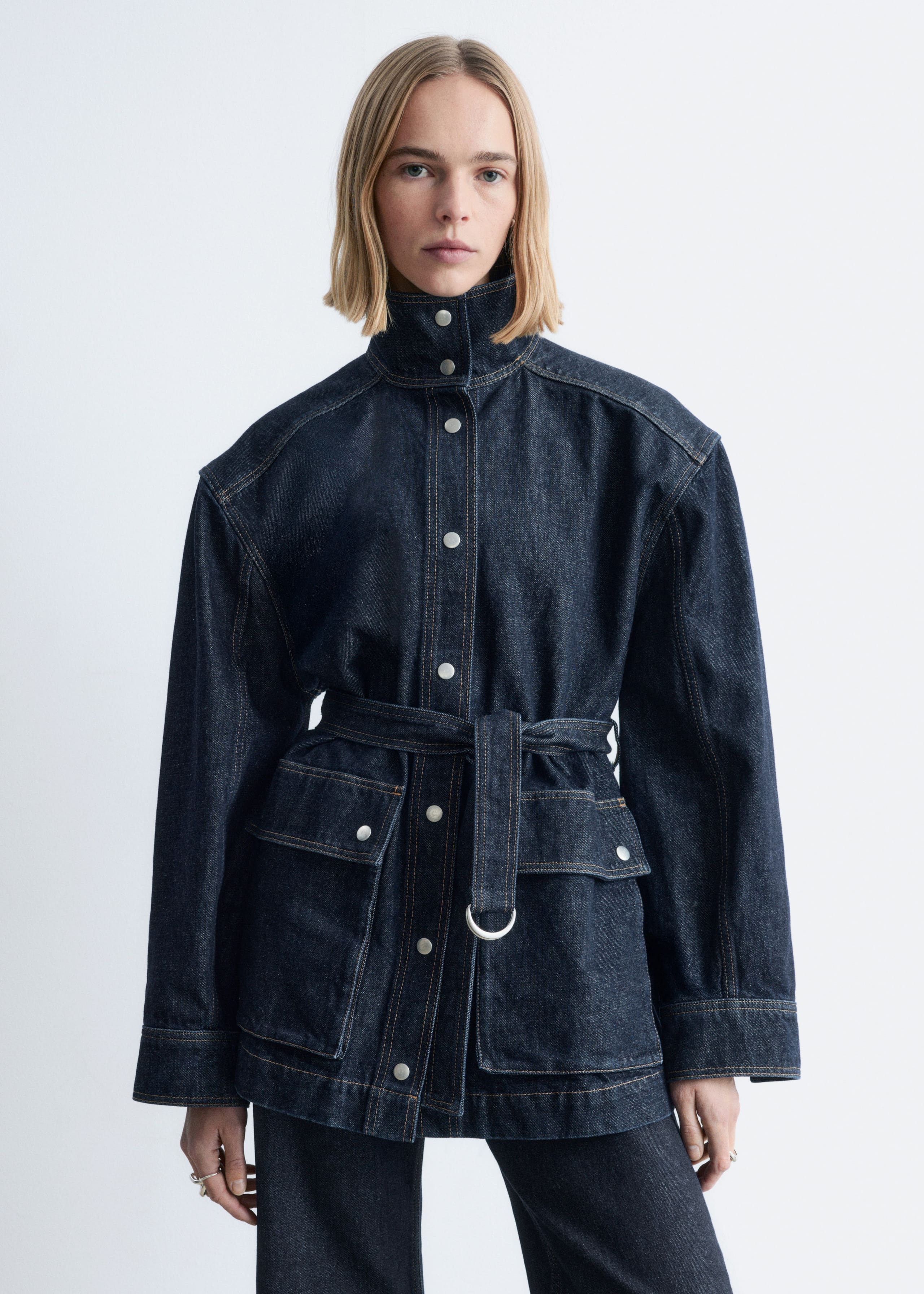 Image of Tie-Belt Denim Jacket