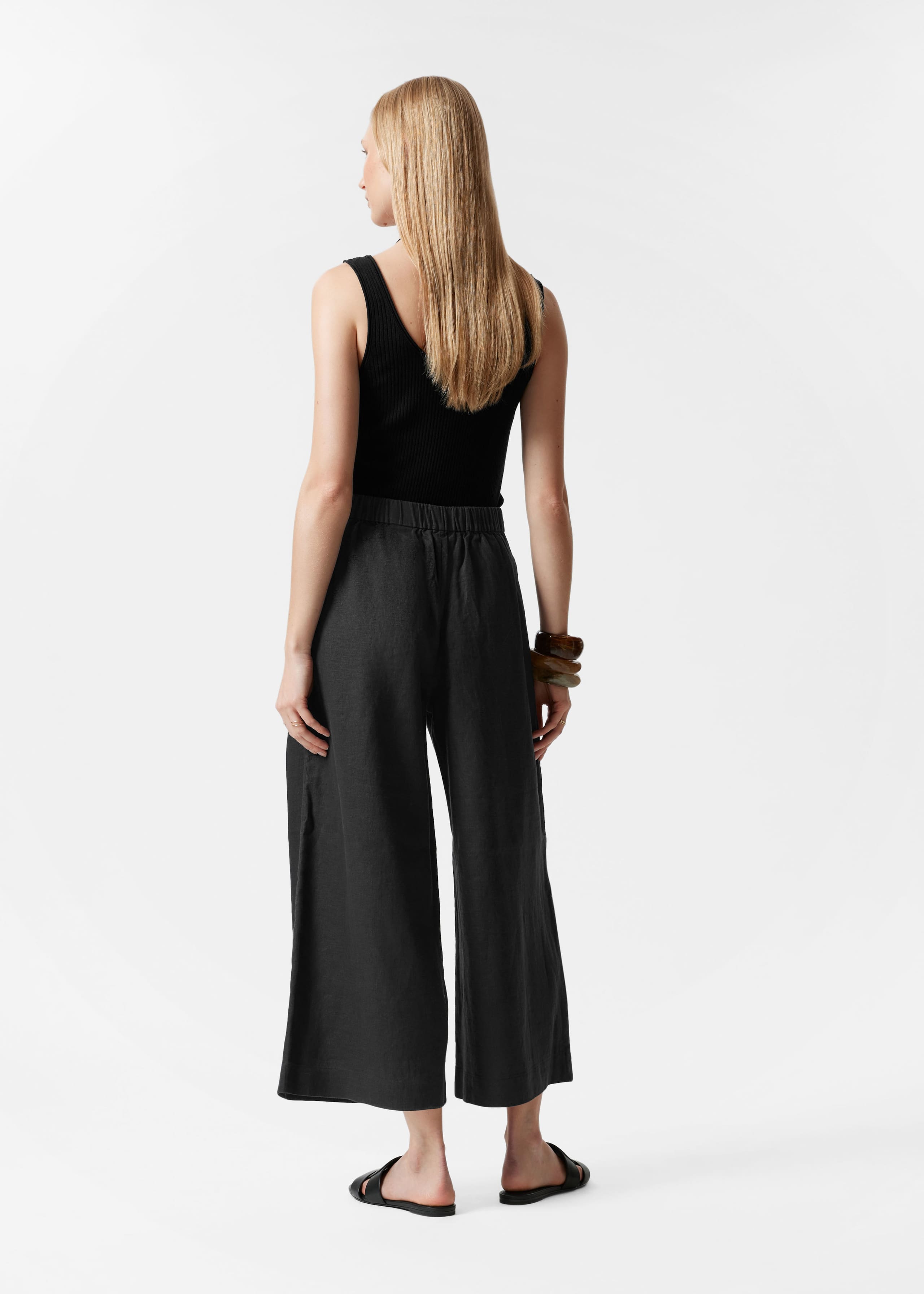 Lniane spodnie culottes – Zielony khaki – Lookbook