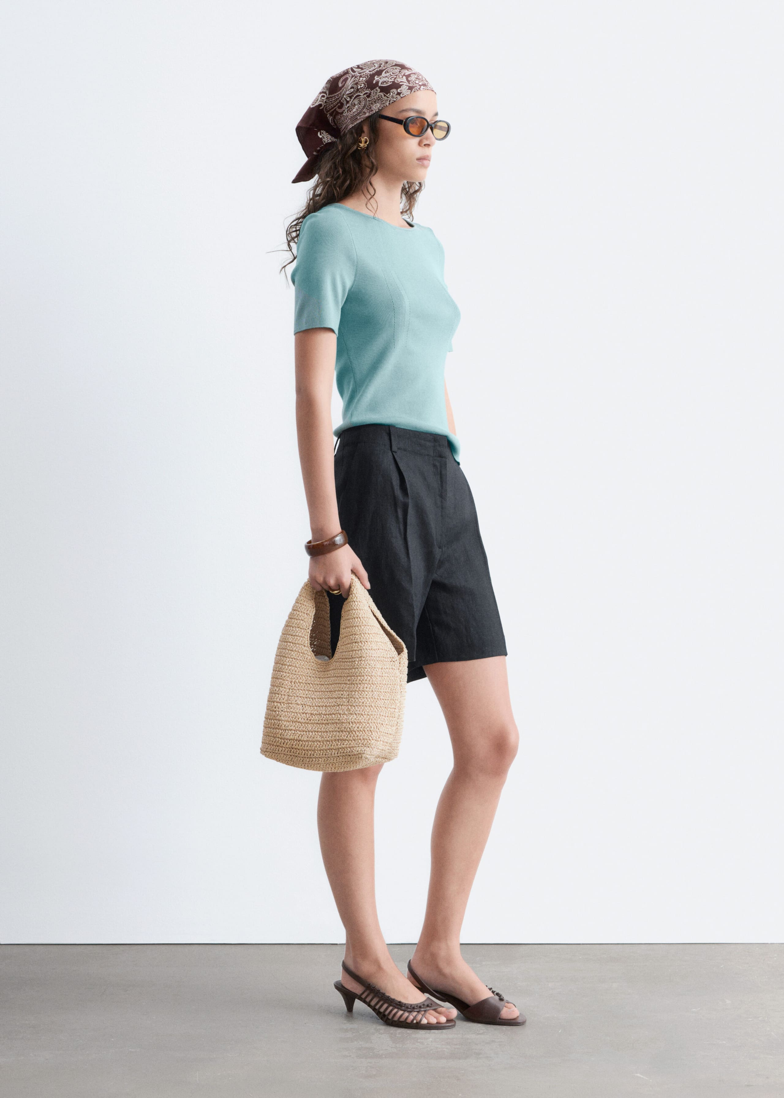 Slim Knitted T-Shirt - Bright Pink - Lookbook