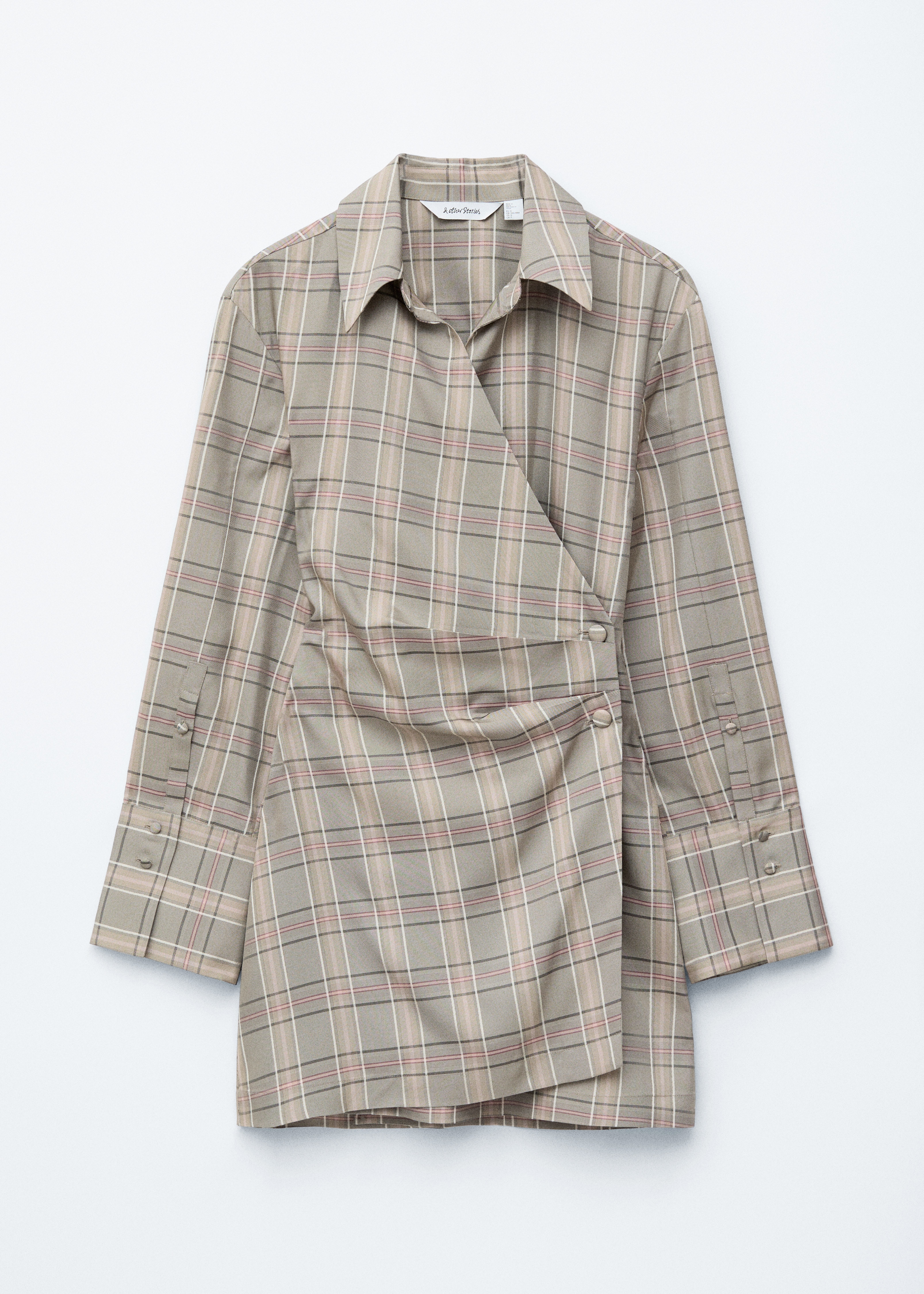 Wrap Shirt Mini Dress - Green/Beige Checked