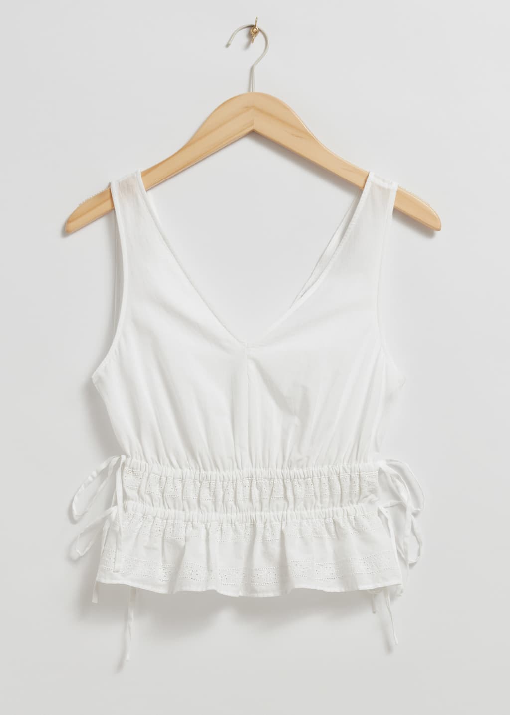 Broderie Anglaise Drawstring Detail Top - White - Still Life