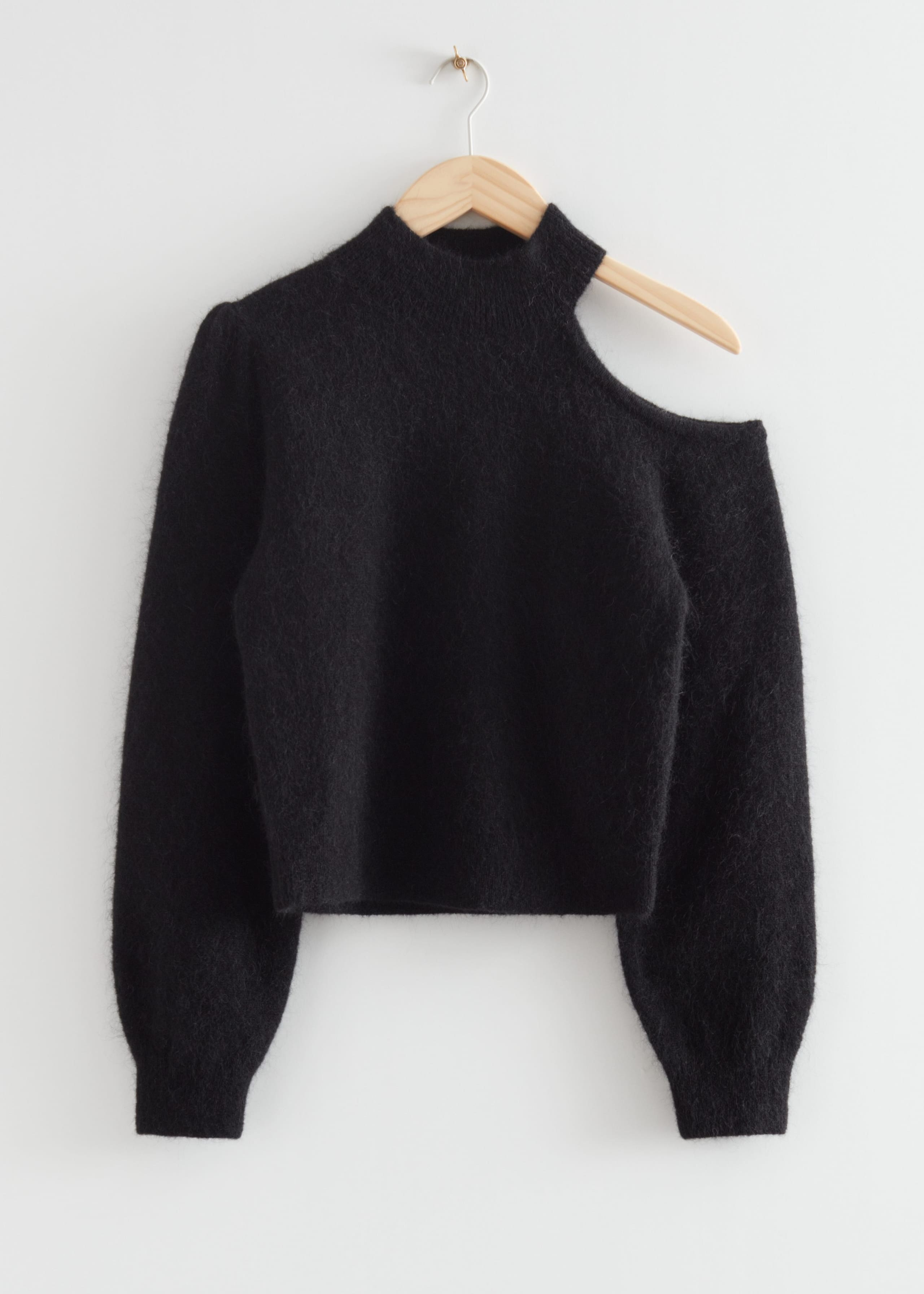 Open Shoulder Mohair Sweater - Black - Still Life