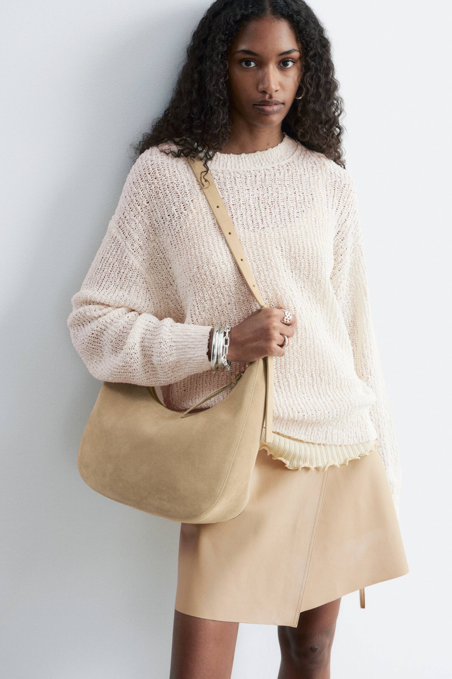 סוודר סריג מתערובת משי וכותנה - 3