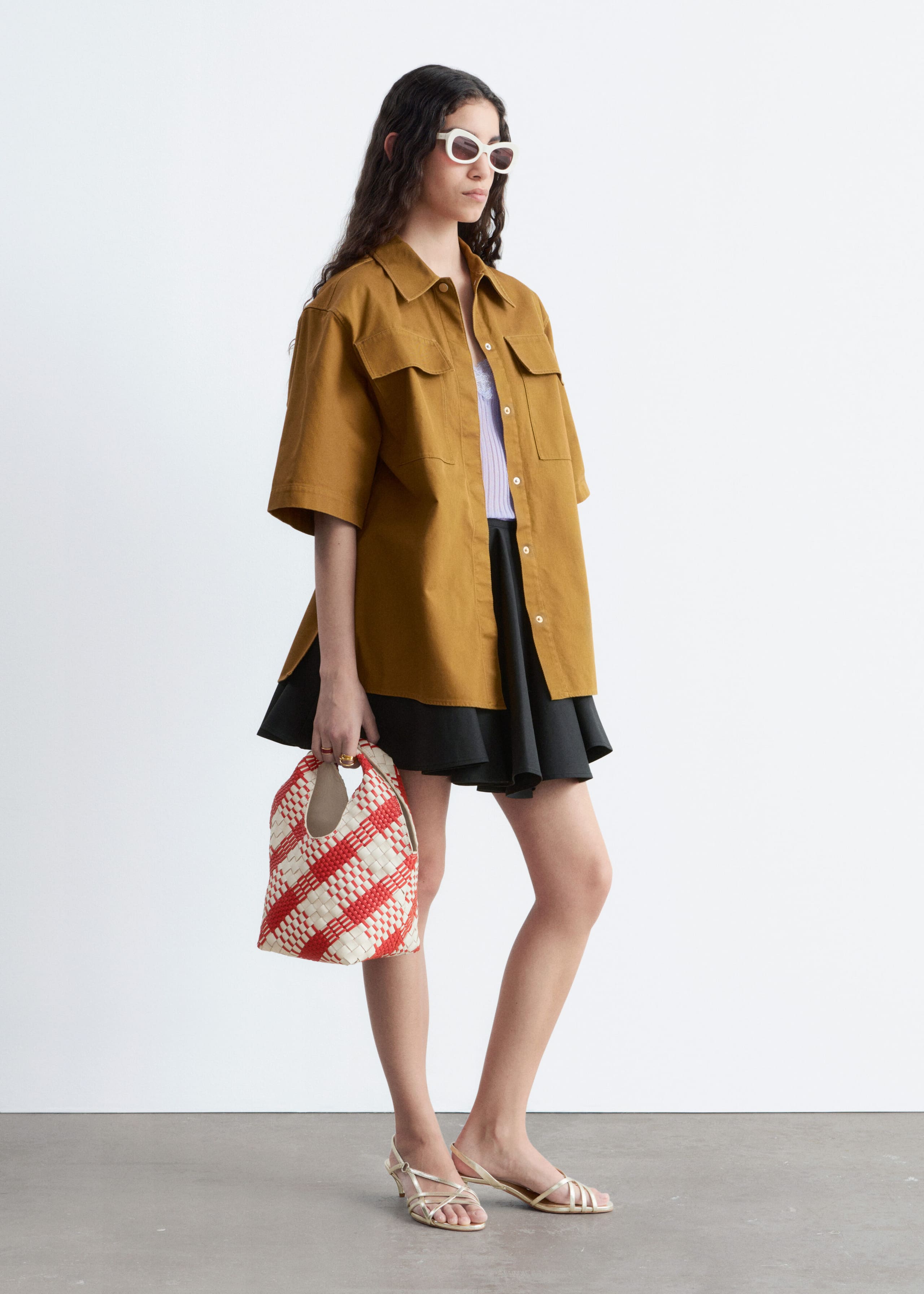 Short-Sleeve Cotton Shirt - Beige - Lookbook