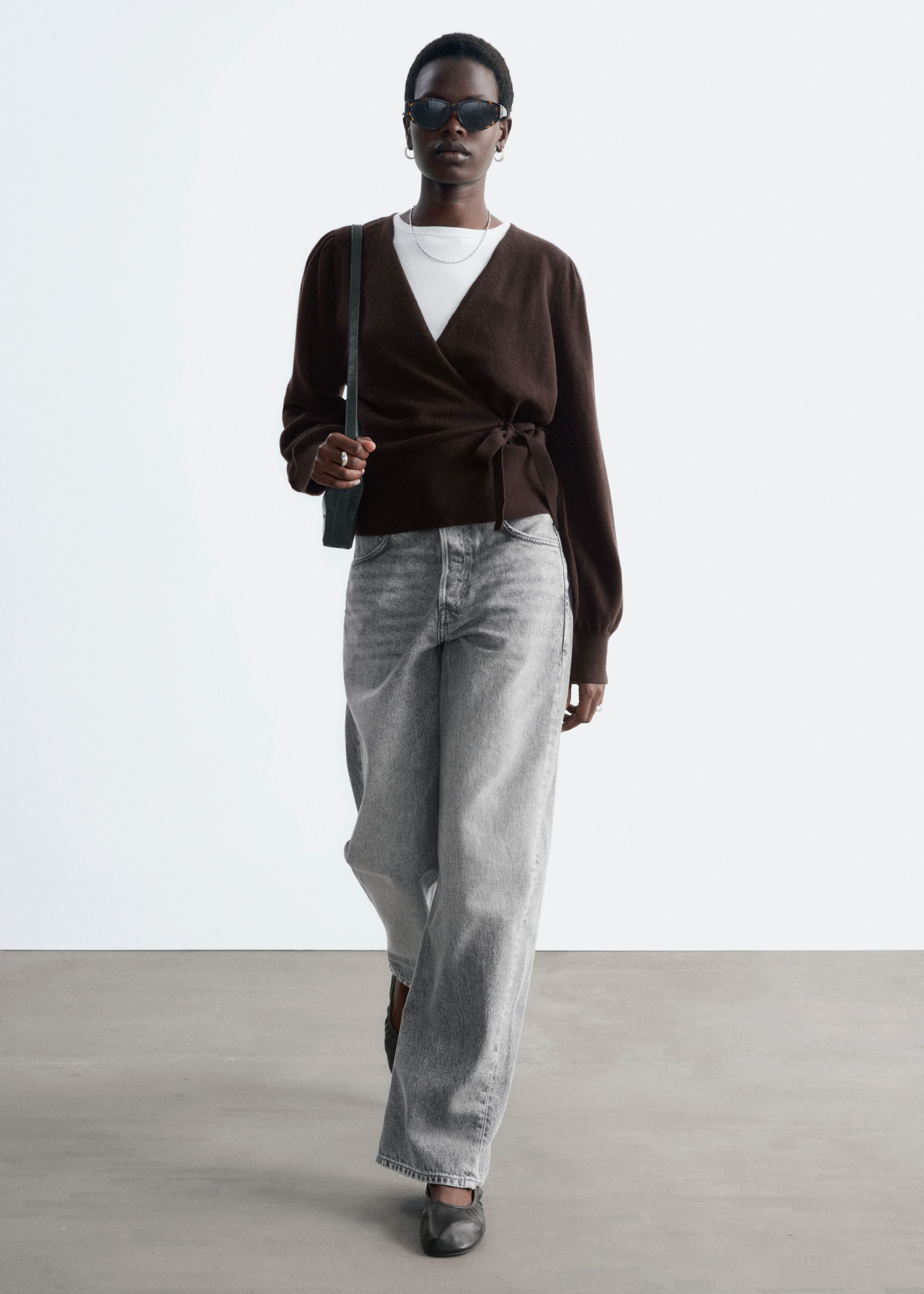 Merino Wool Wrap Cardigan - Dark Brown - Still Life