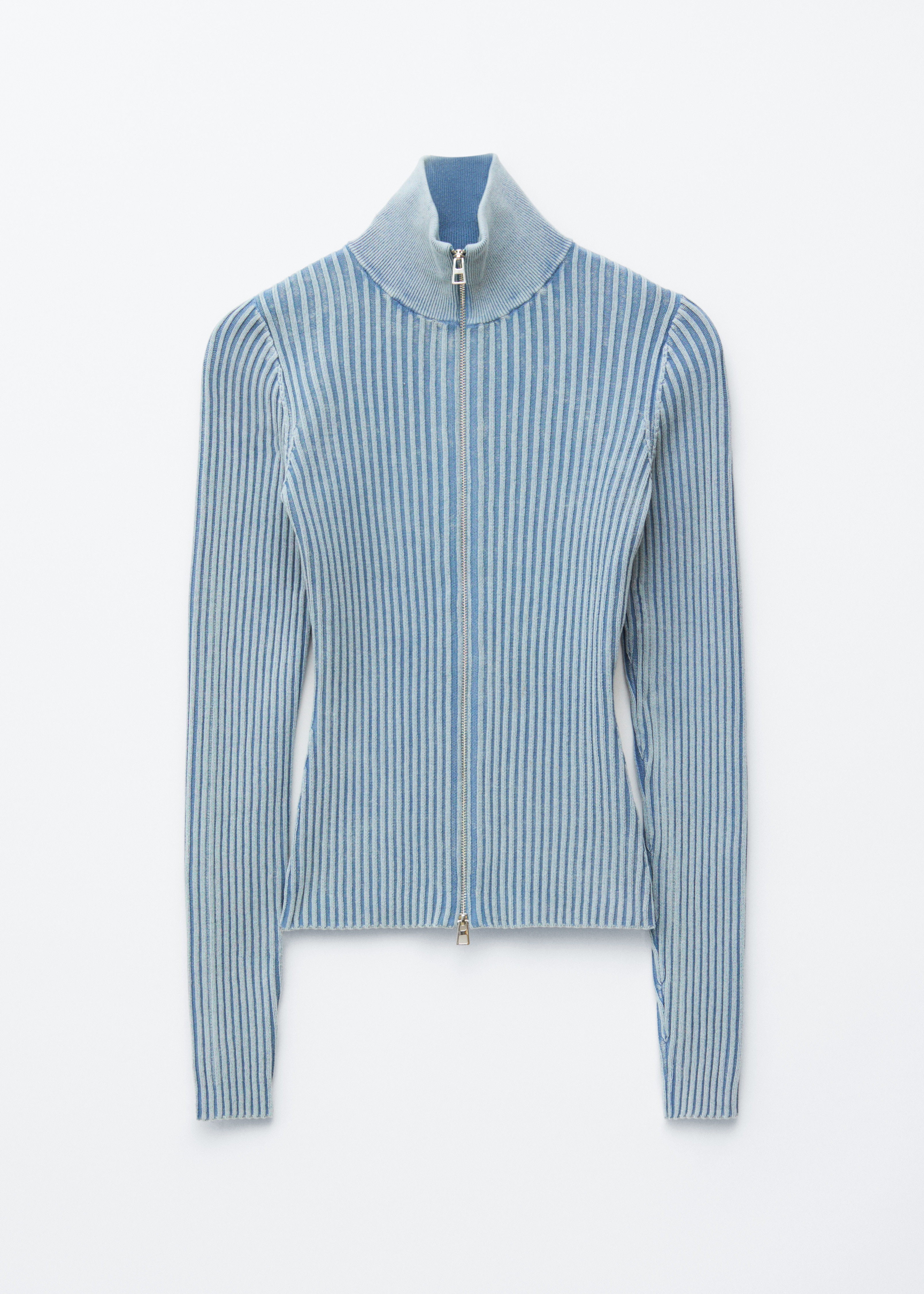 Жилетка с поло яка и цип - Пастелно синьо